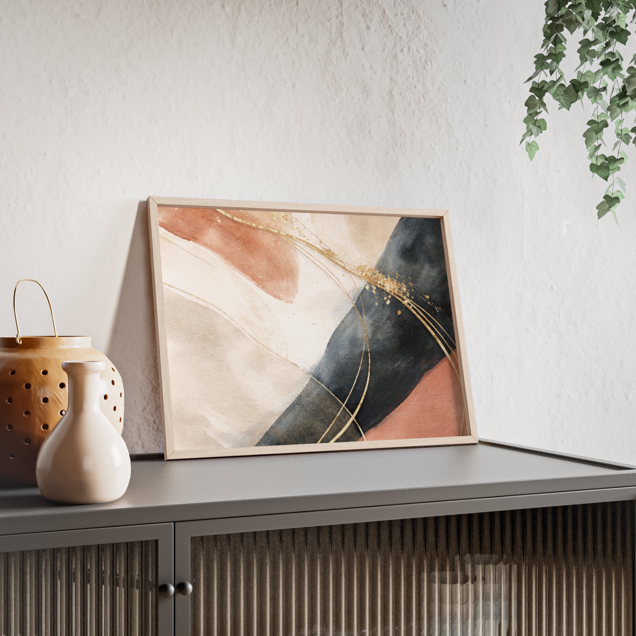 Abstract Gold Arc Framed Poster Modern Watercolor Wall Art