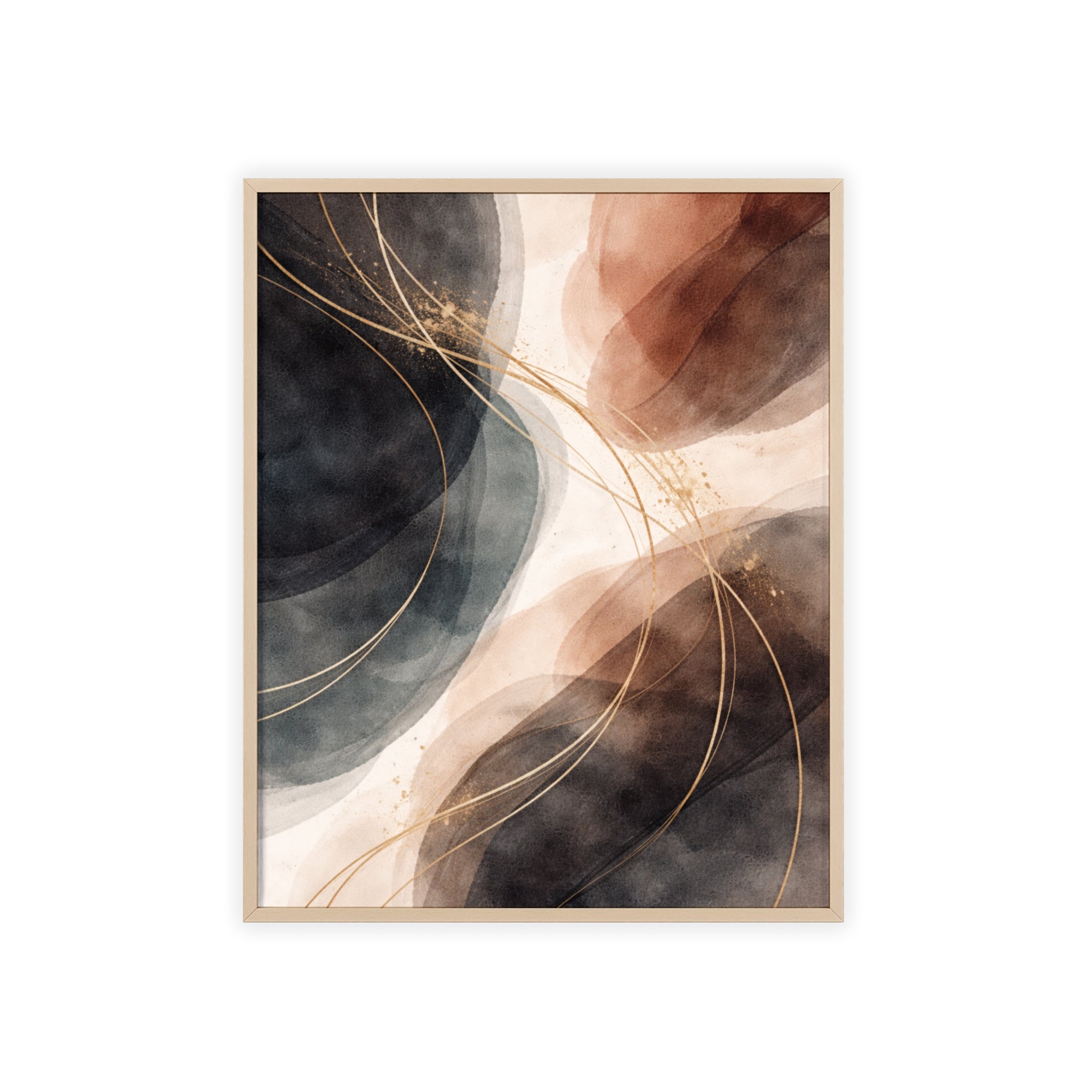 Abstract Earth Tones Poster with Wooden Frame Modern Minimal Wall Art