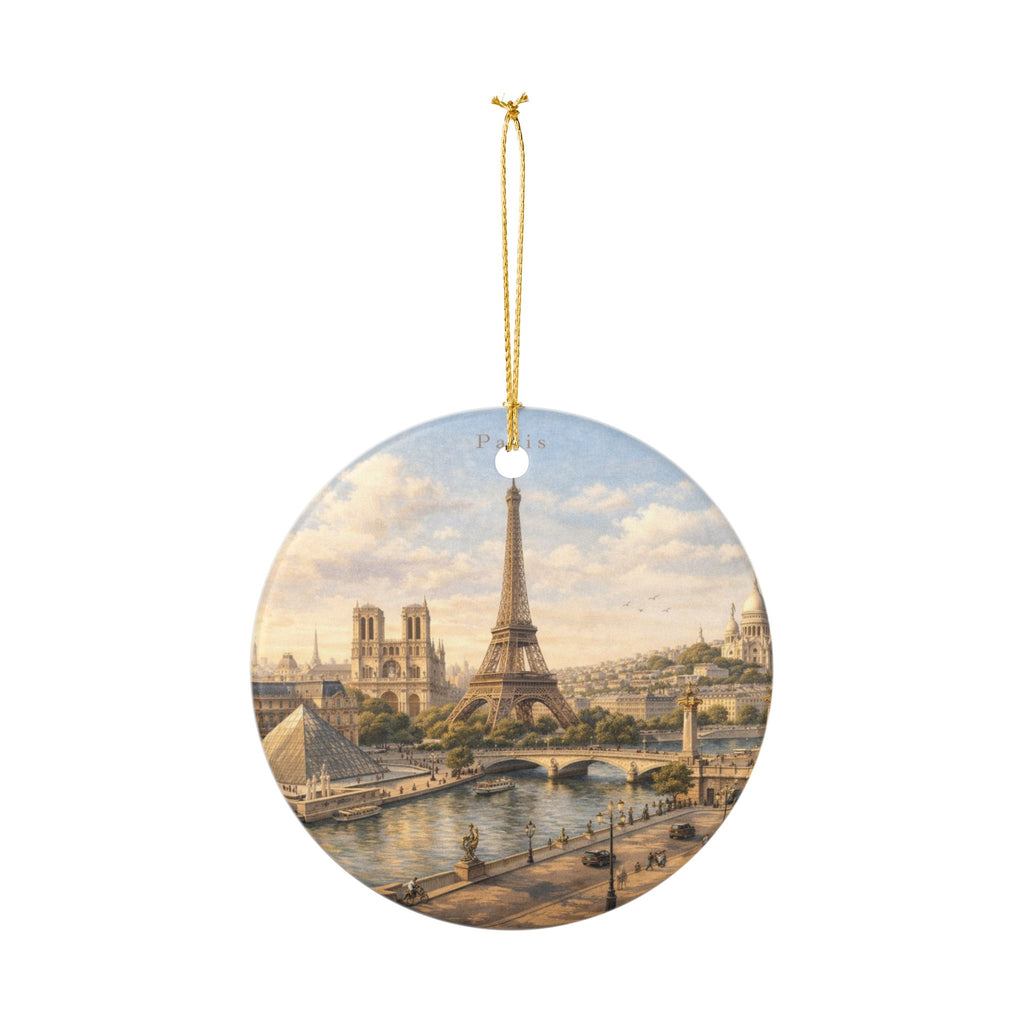 Paris Skyline Ceramic Ornament — Eiffel Tower & Notre-Dame Holiday Decoration