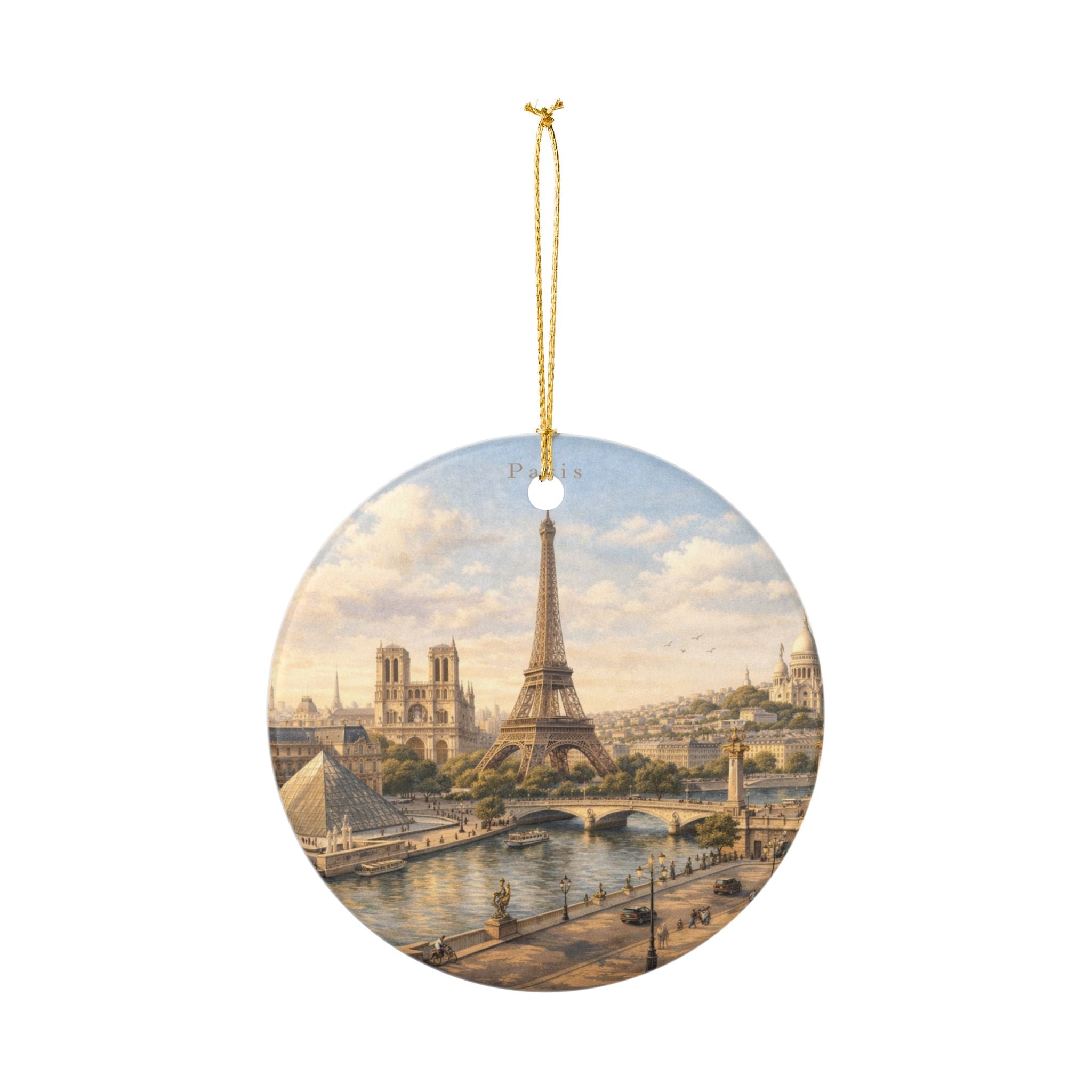 Paris Skyline Ceramic Ornament — Eiffel Tower & Notre-Dame Holiday Decoration