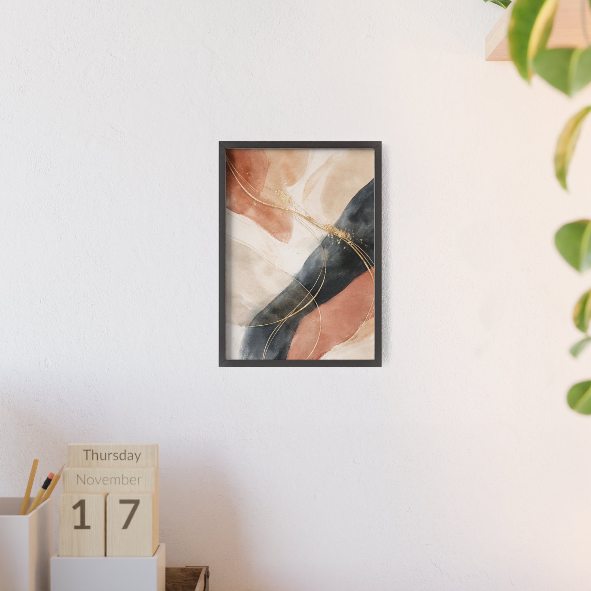 Abstract Gold Arc Framed Poster Modern Watercolor Wall Art