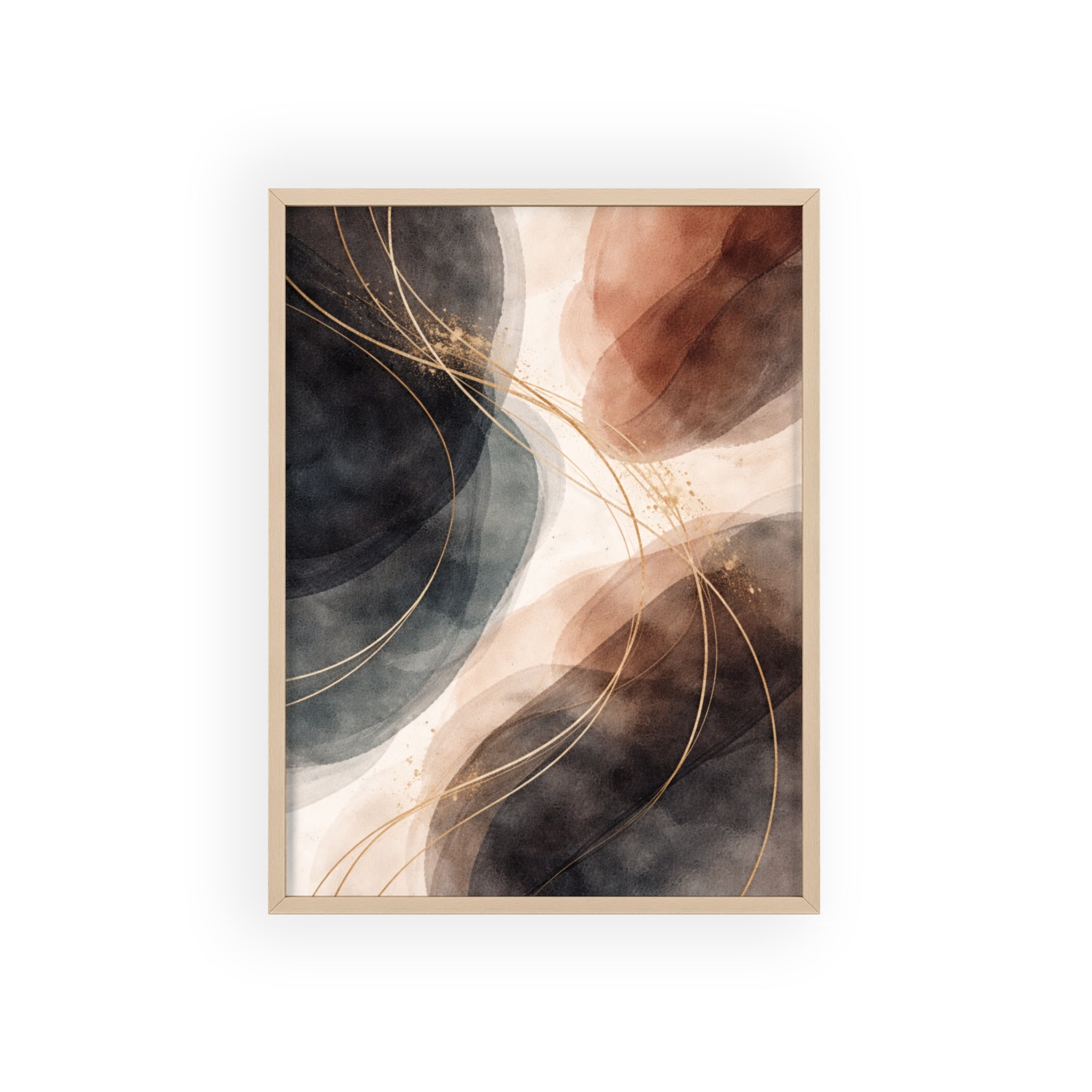 Abstract Earth Tones Poster with Wooden Frame Modern Minimal Wall Art