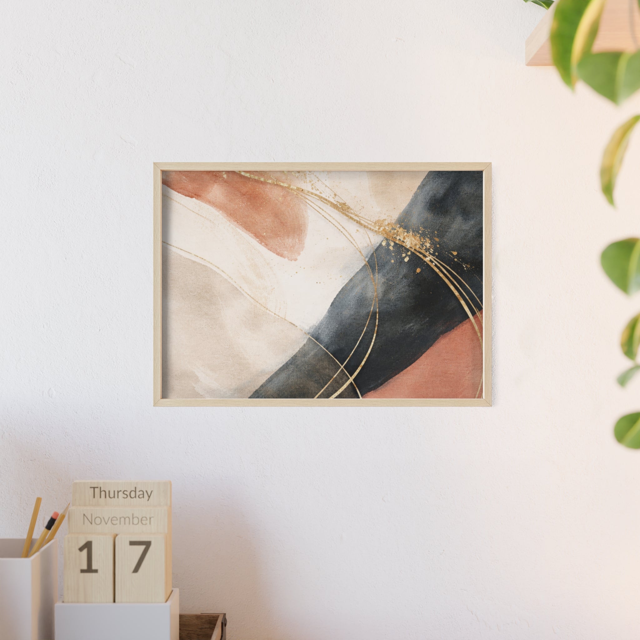 Abstract Gold Arc Framed Poster Modern Watercolor Wall Art