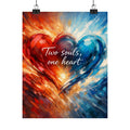 Two Souls One Heart Abstract Red and Blue Heart Matte Poster