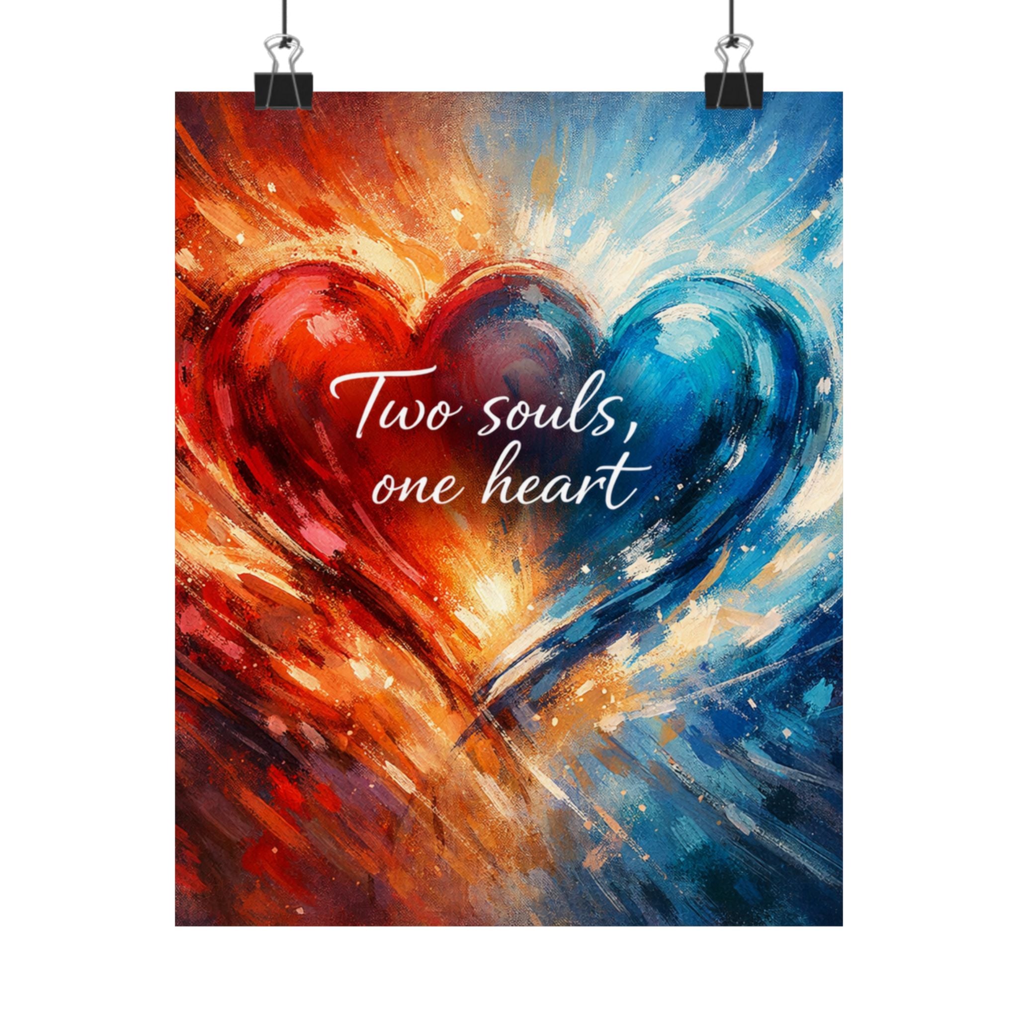 Two Souls One Heart Abstract Red and Blue Heart Matte Poster