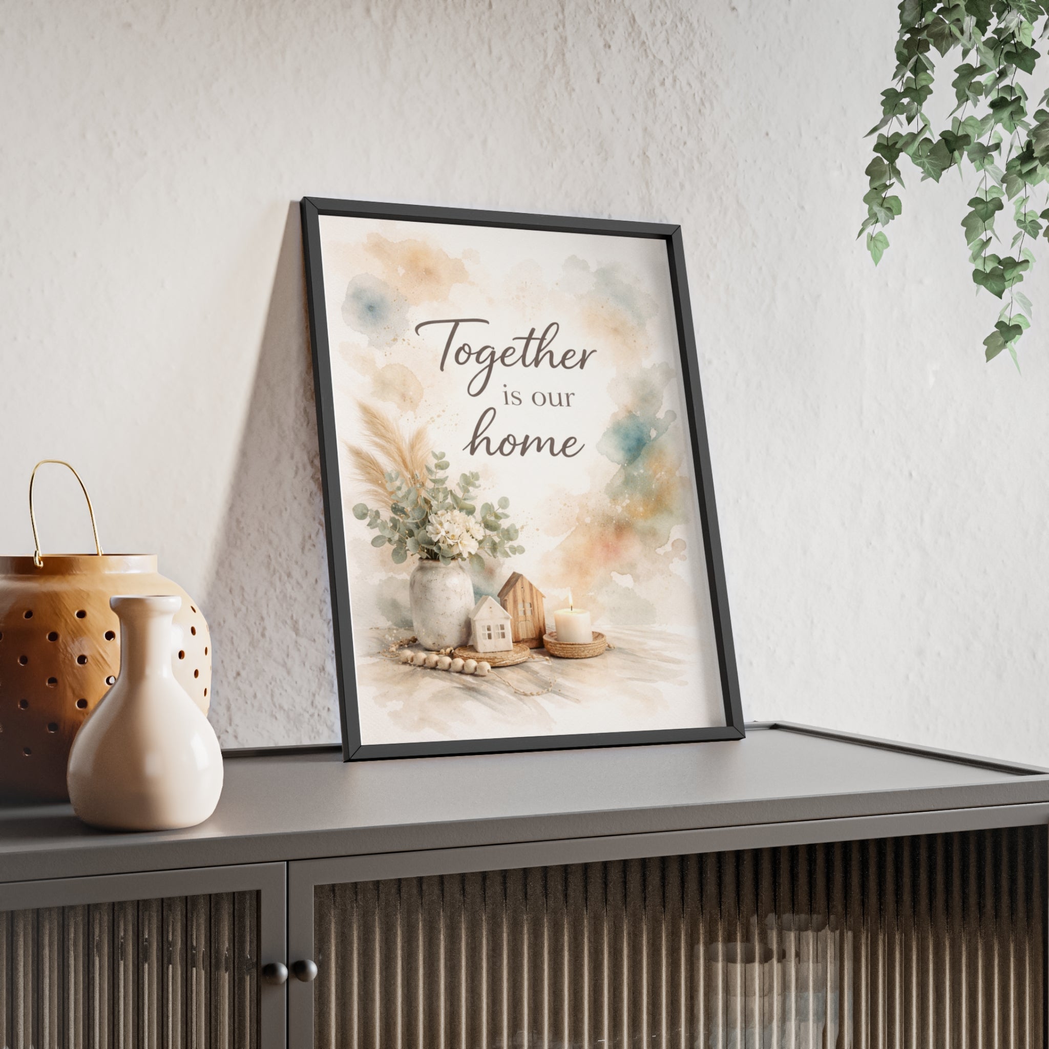 Together Is Our Home Framed Poster Cozy Watercolor Floral Wall Art