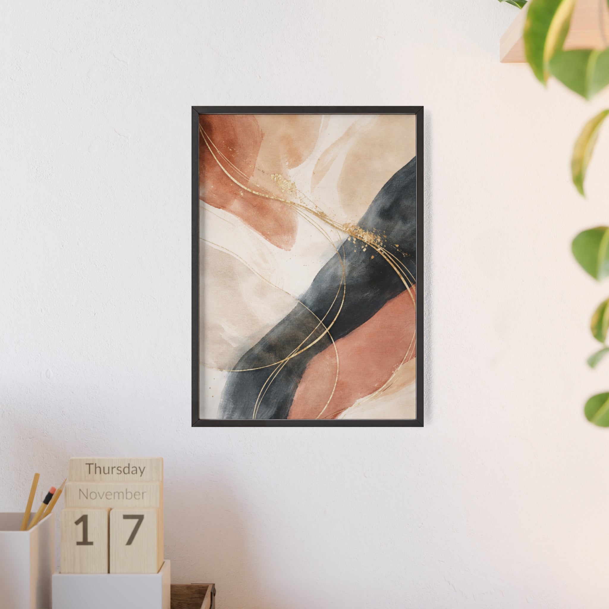 Abstract Gold Arc Framed Poster Modern Watercolor Wall Art