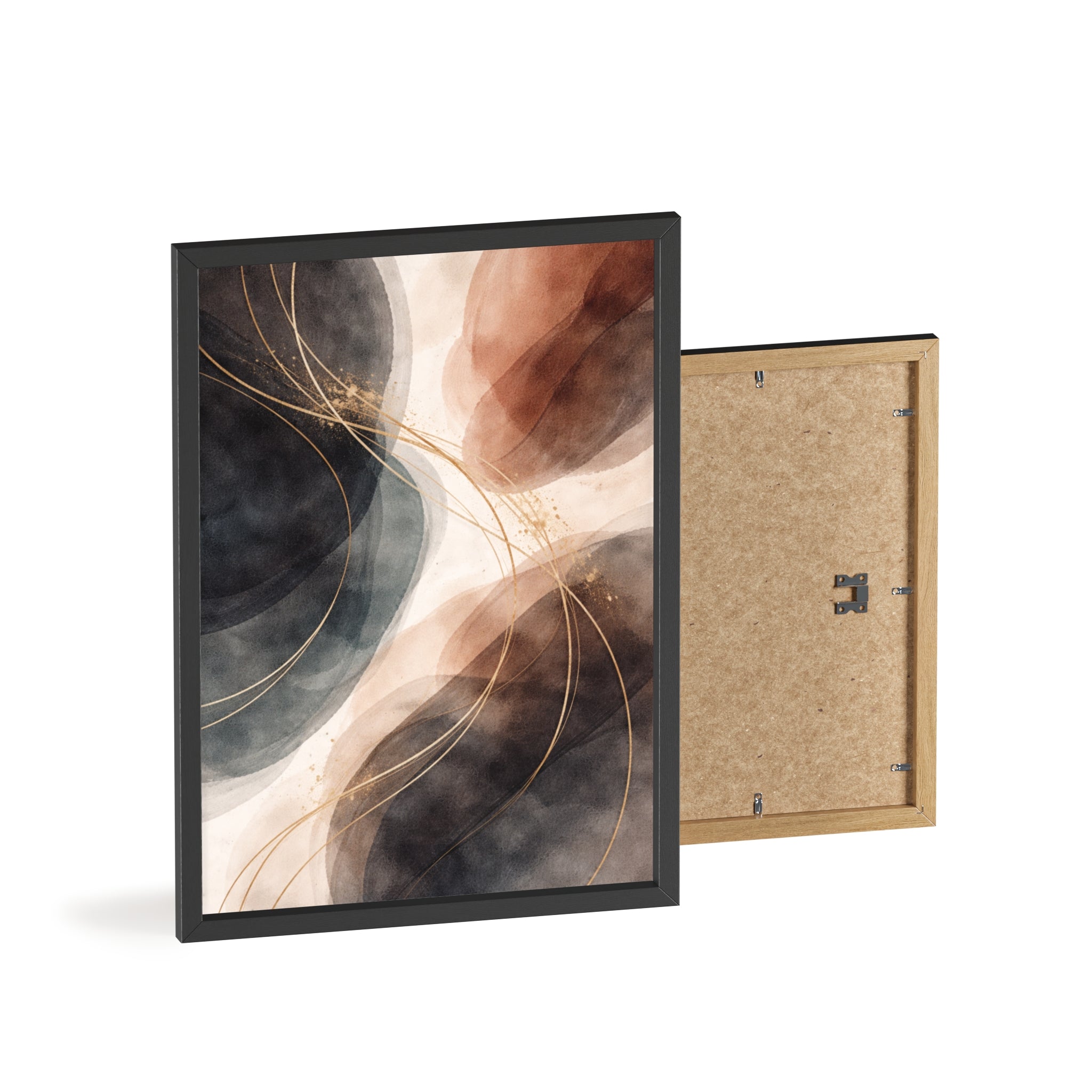 Abstract Earth Tones Poster with Wooden Frame Modern Minimal Wall Art