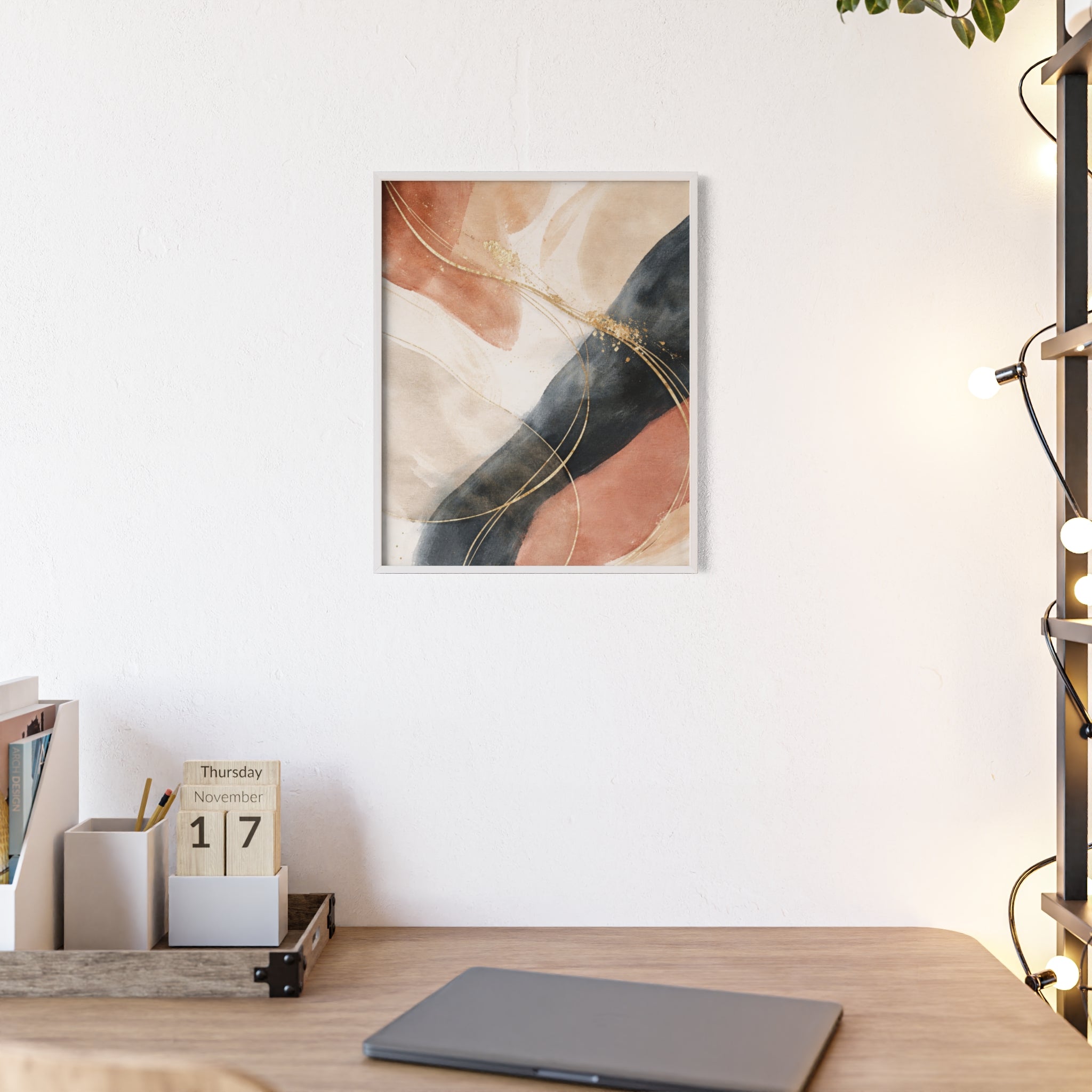 Abstract Gold Arc Framed Poster Modern Watercolor Wall Art