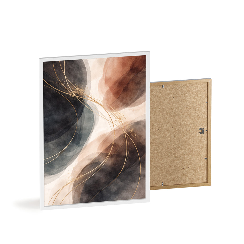 Abstract Earth Tones Poster with Wooden Frame Modern Minimal Wall Art