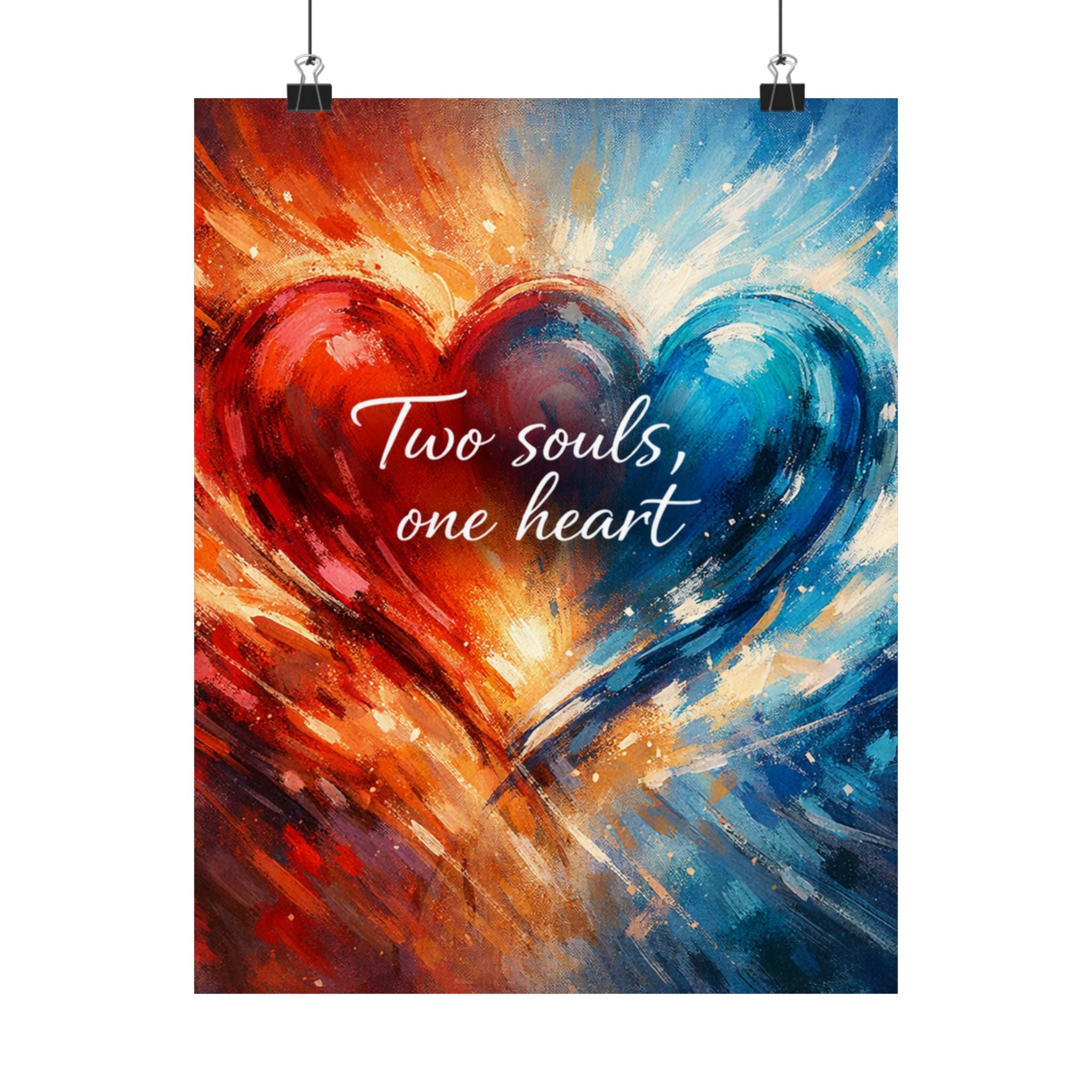 Two Souls One Heart Abstract Red and Blue Heart Matte Poster