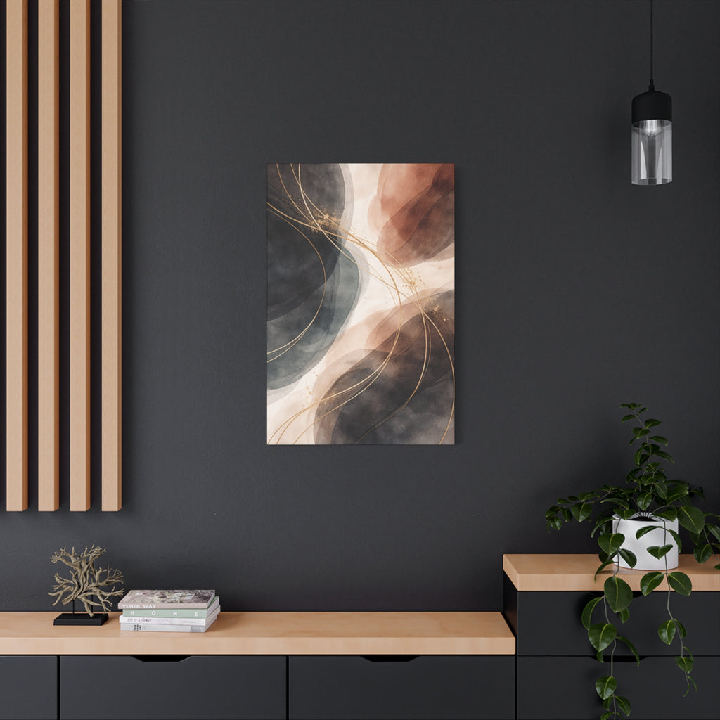 Abstract Earth Tones Matte Canvas Wall Art Modern Gold Line Accent