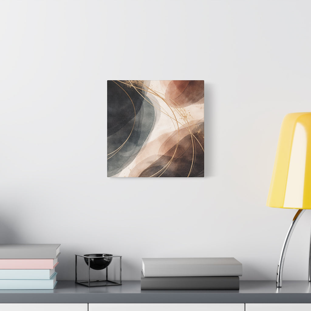 Abstract Earth Tones Matte Canvas Wall Art Modern Gold Line Accent