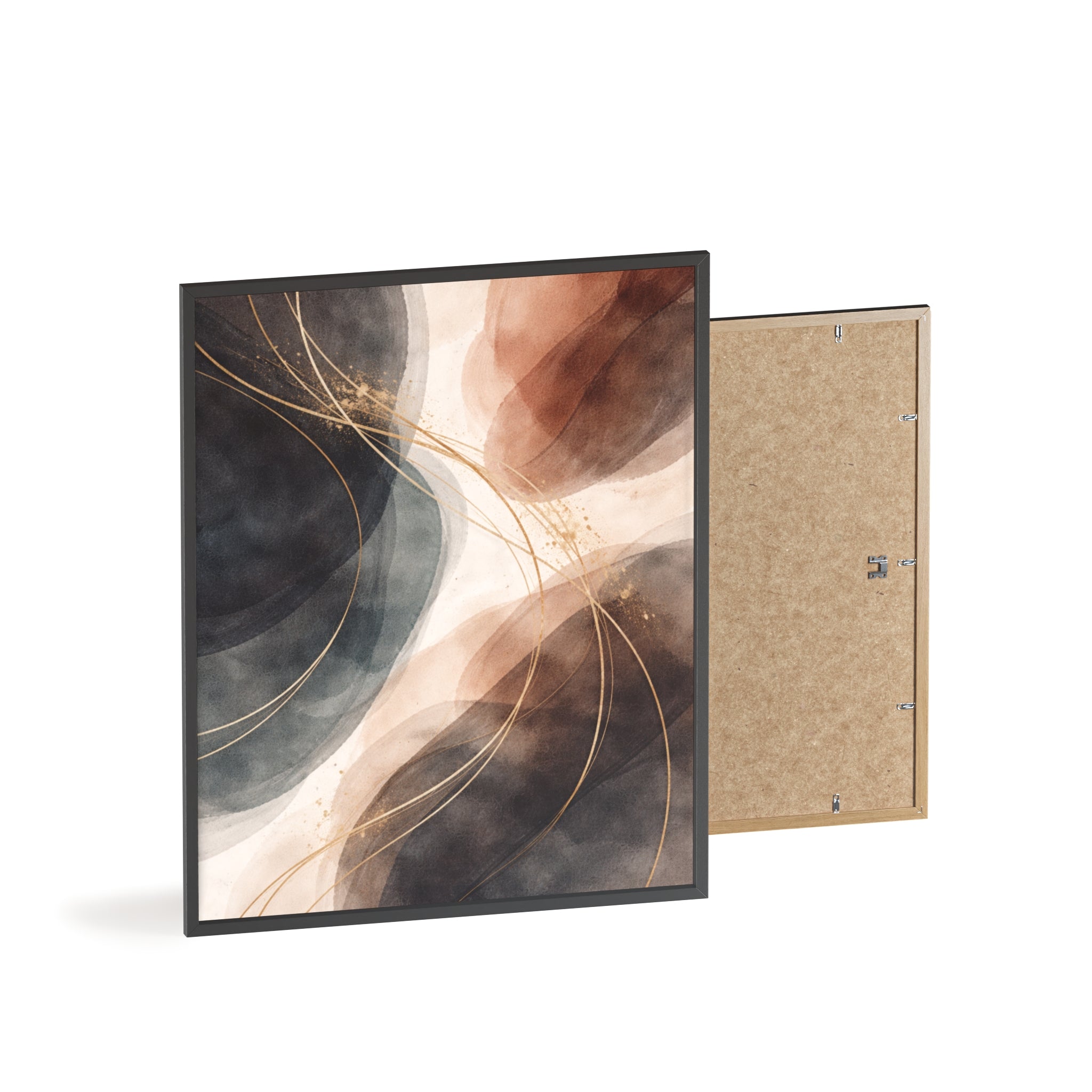 Abstract Earth Tones Poster with Wooden Frame Modern Minimal Wall Art