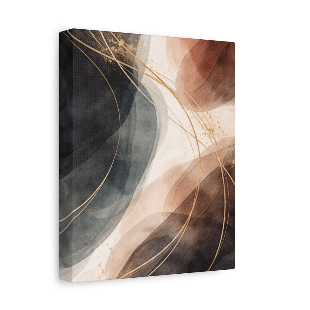 Abstract Earth Tones Matte Canvas Wall Art Modern Gold Line Accent