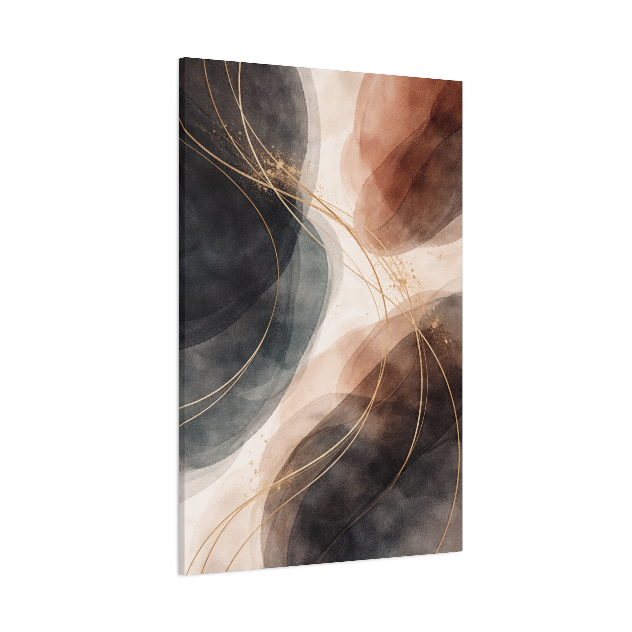 Abstract Earth Tones Matte Canvas Wall Art Modern Gold Line Accent