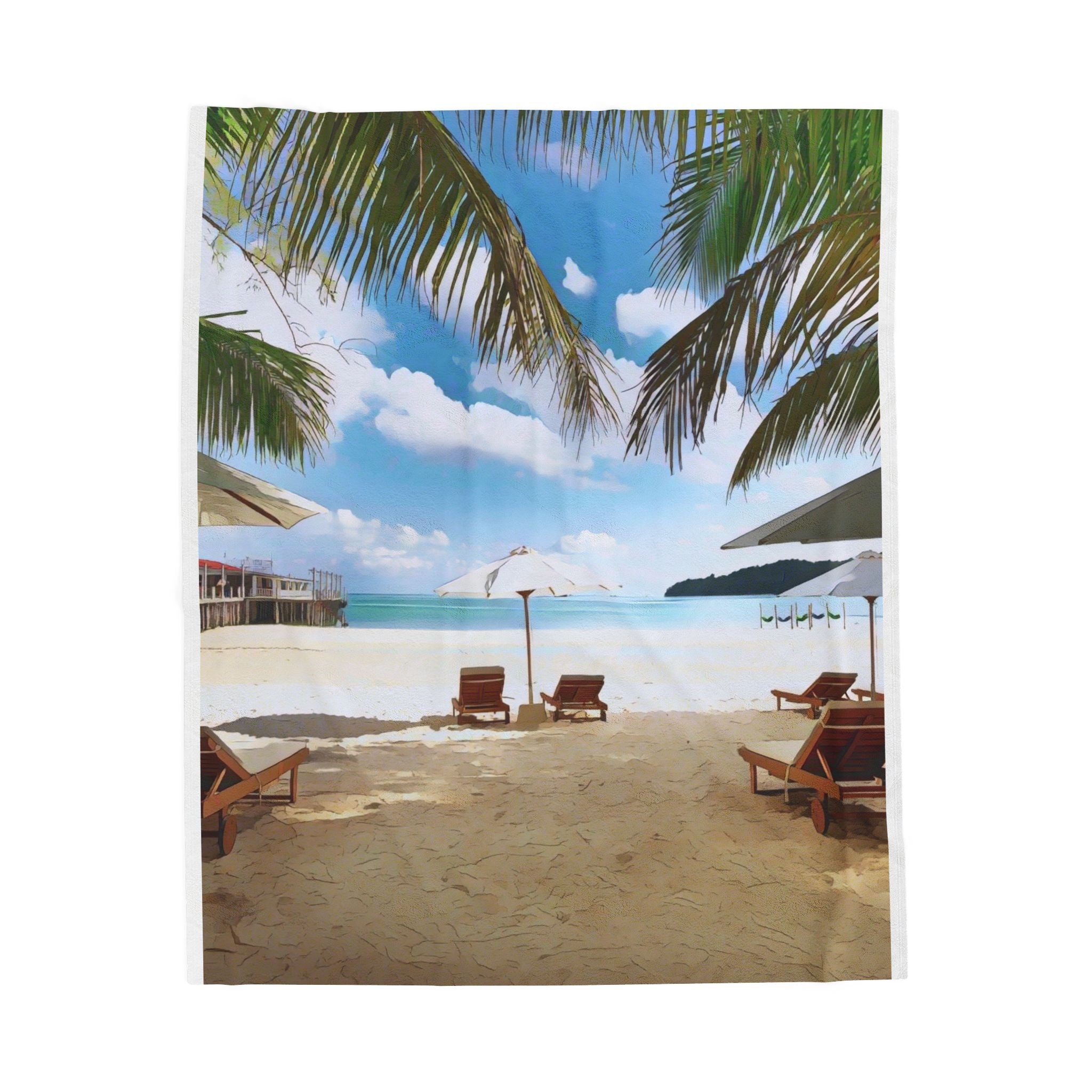 Beach Chairs Under Umbrella Velveteen Plush Blanket