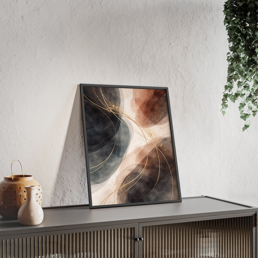 Abstract Earth Tones Poster with Wooden Frame Modern Minimal Wall Art