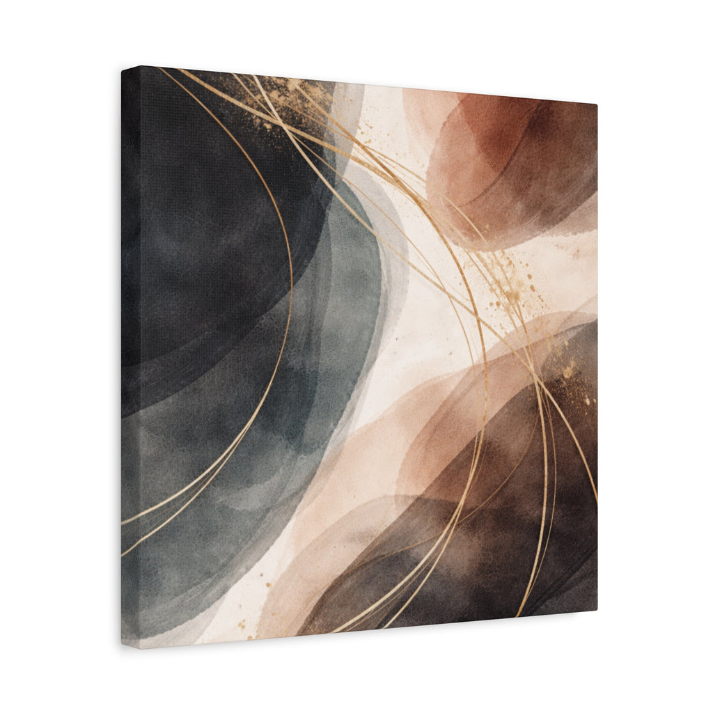 Abstract Earth Tones Matte Canvas Wall Art Modern Gold Line Accent