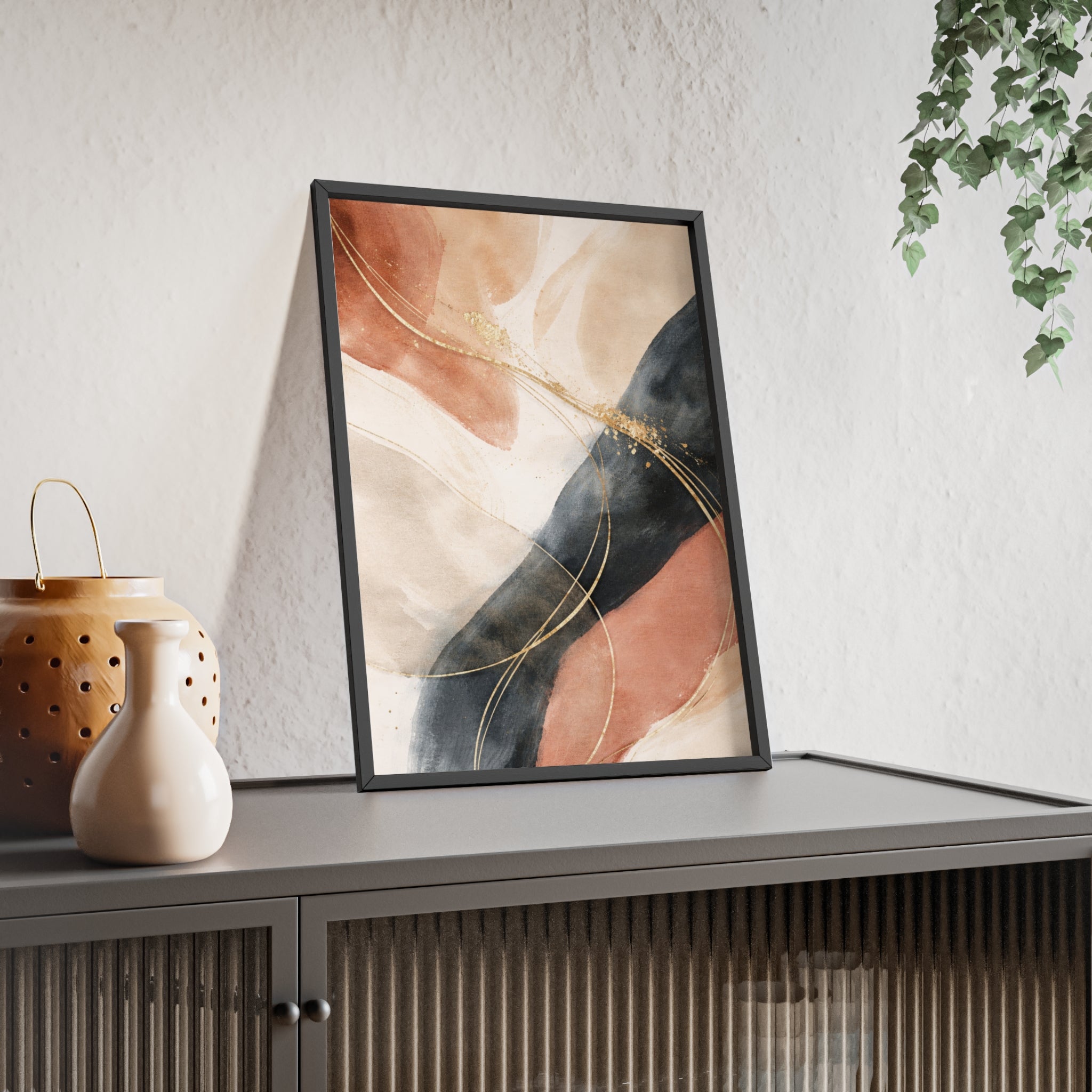 Abstract Gold Arc Framed Poster Modern Watercolor Wall Art