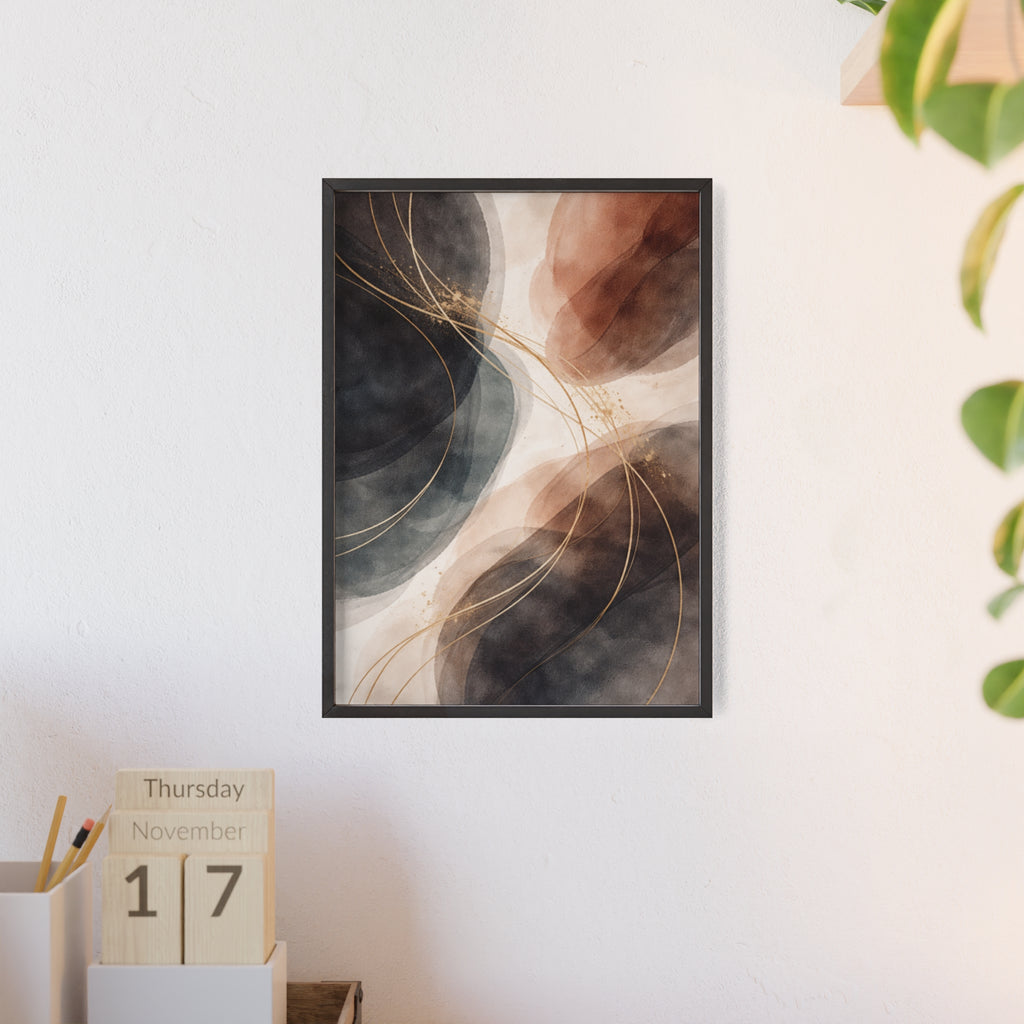 Abstract Earth Tones Poster with Wooden Frame Modern Minimal Wall Art