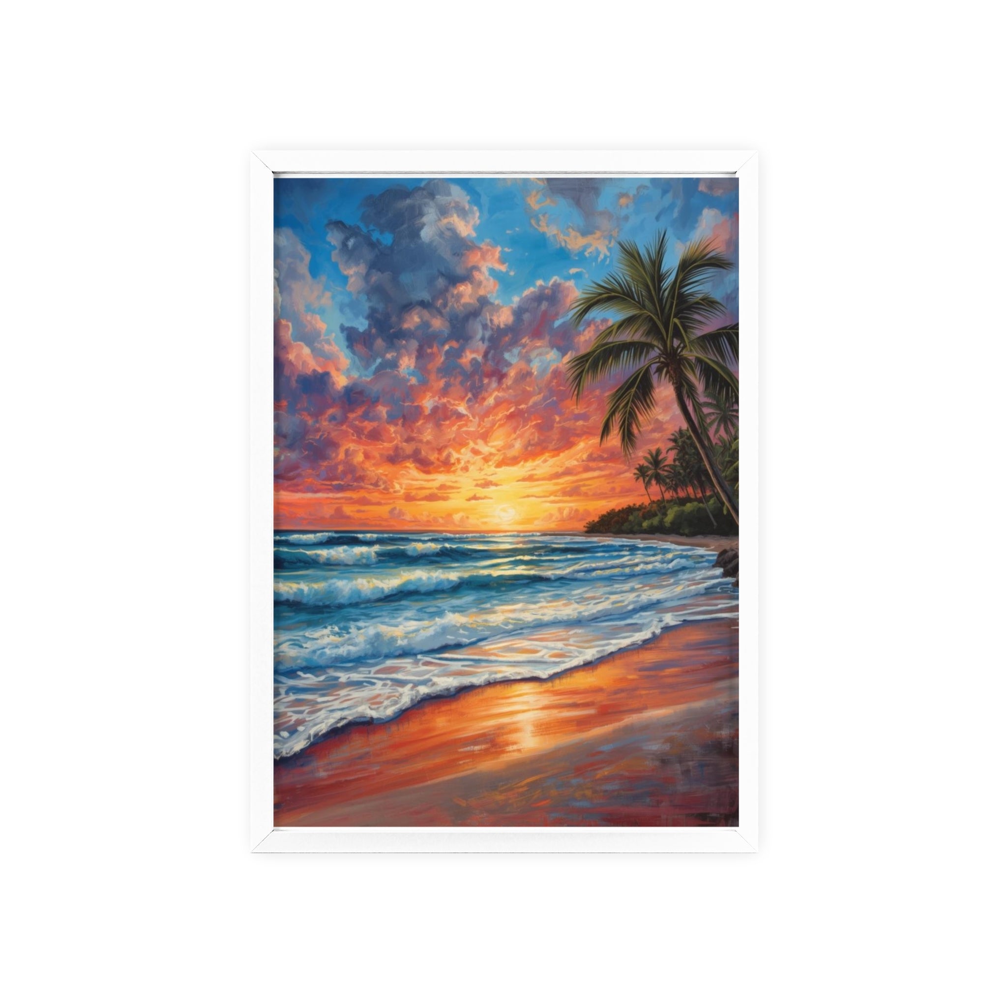 Tropical Sunset Beach Poster Framed