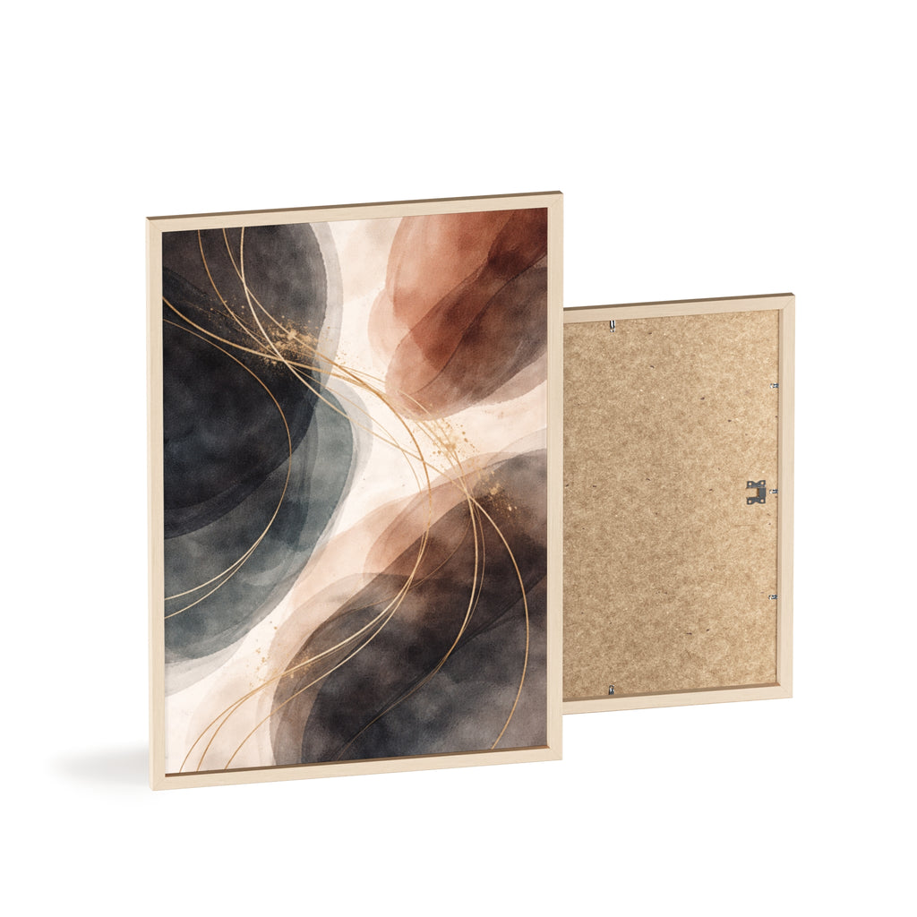 Abstract Earth Tones Poster with Wooden Frame Modern Minimal Wall Art