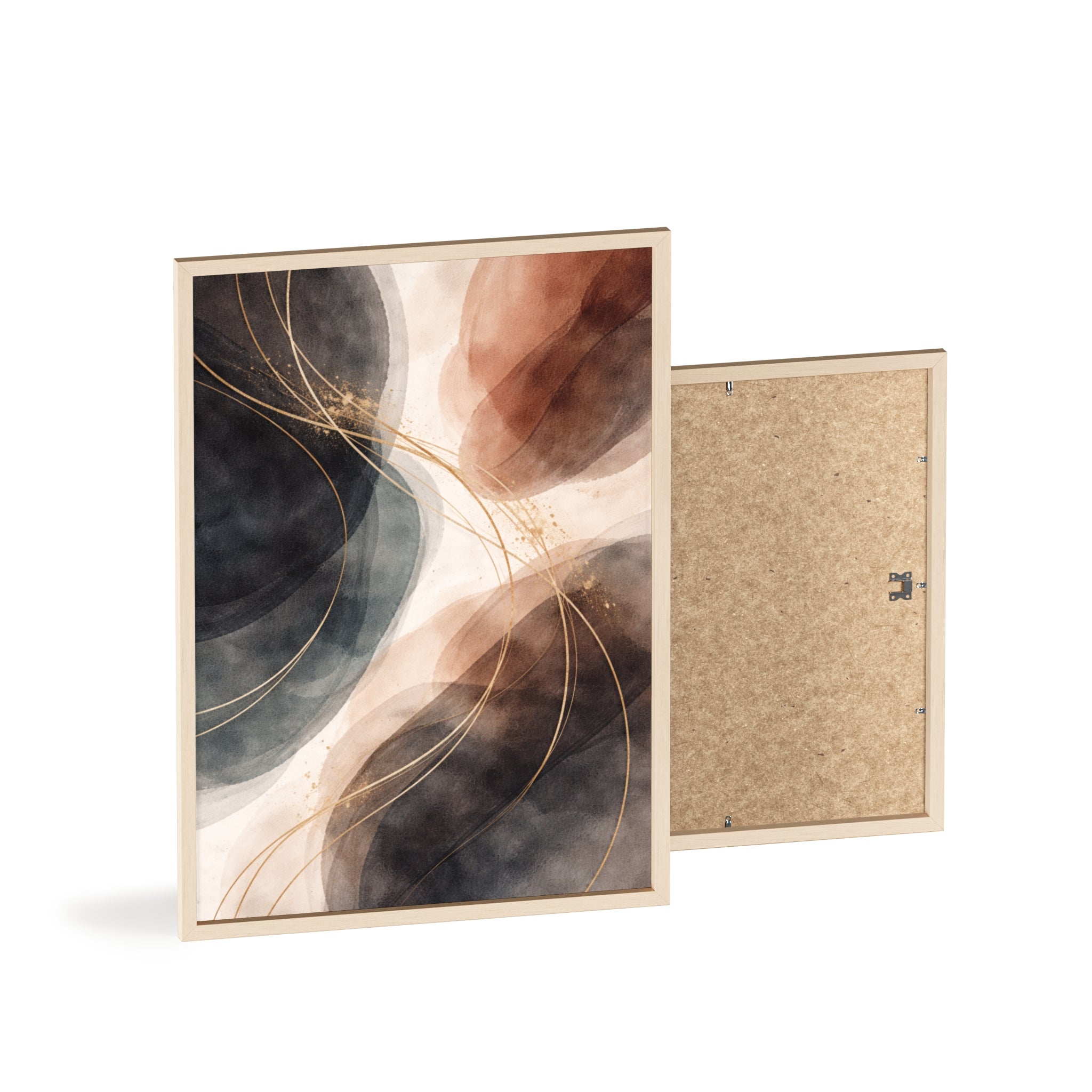 Abstract Earth Tones Poster with Wooden Frame Modern Minimal Wall Art