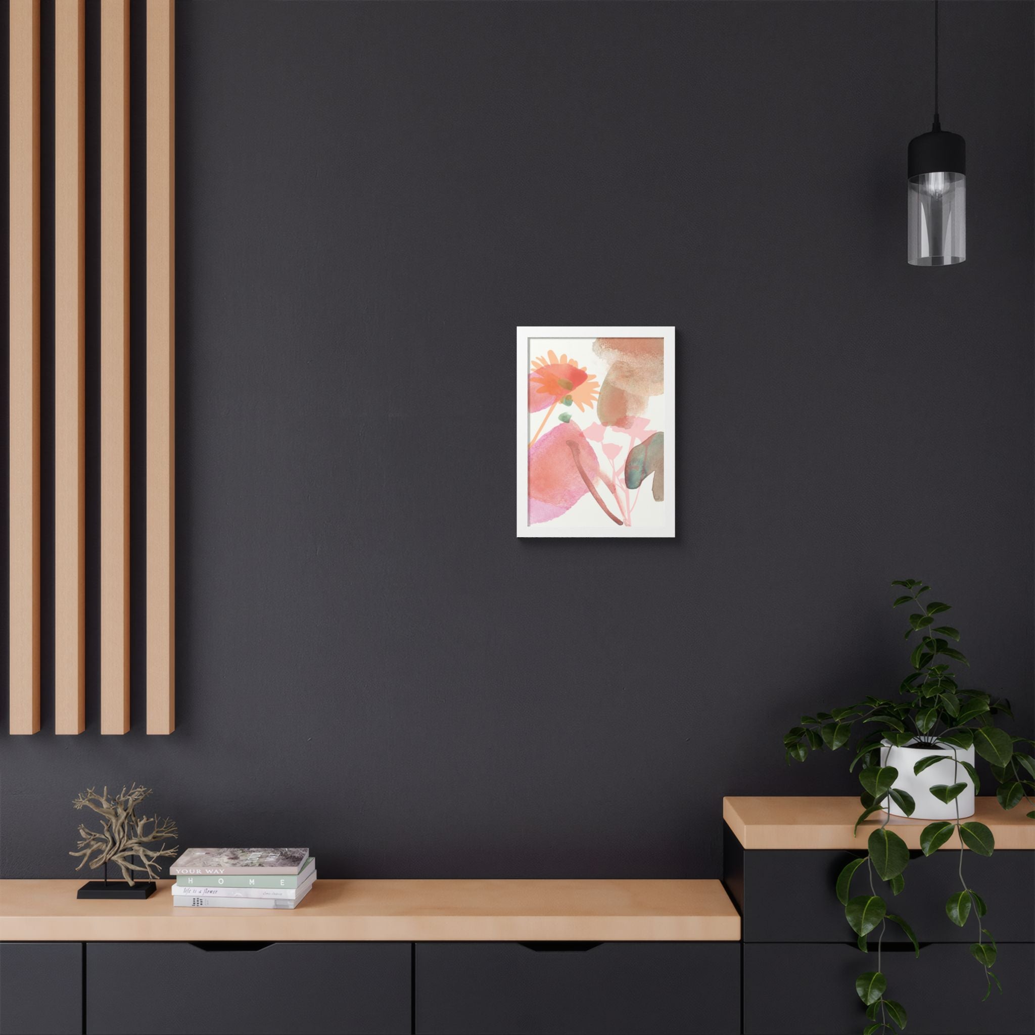 Multi-Color Abstract & Floral Design Framed Poster