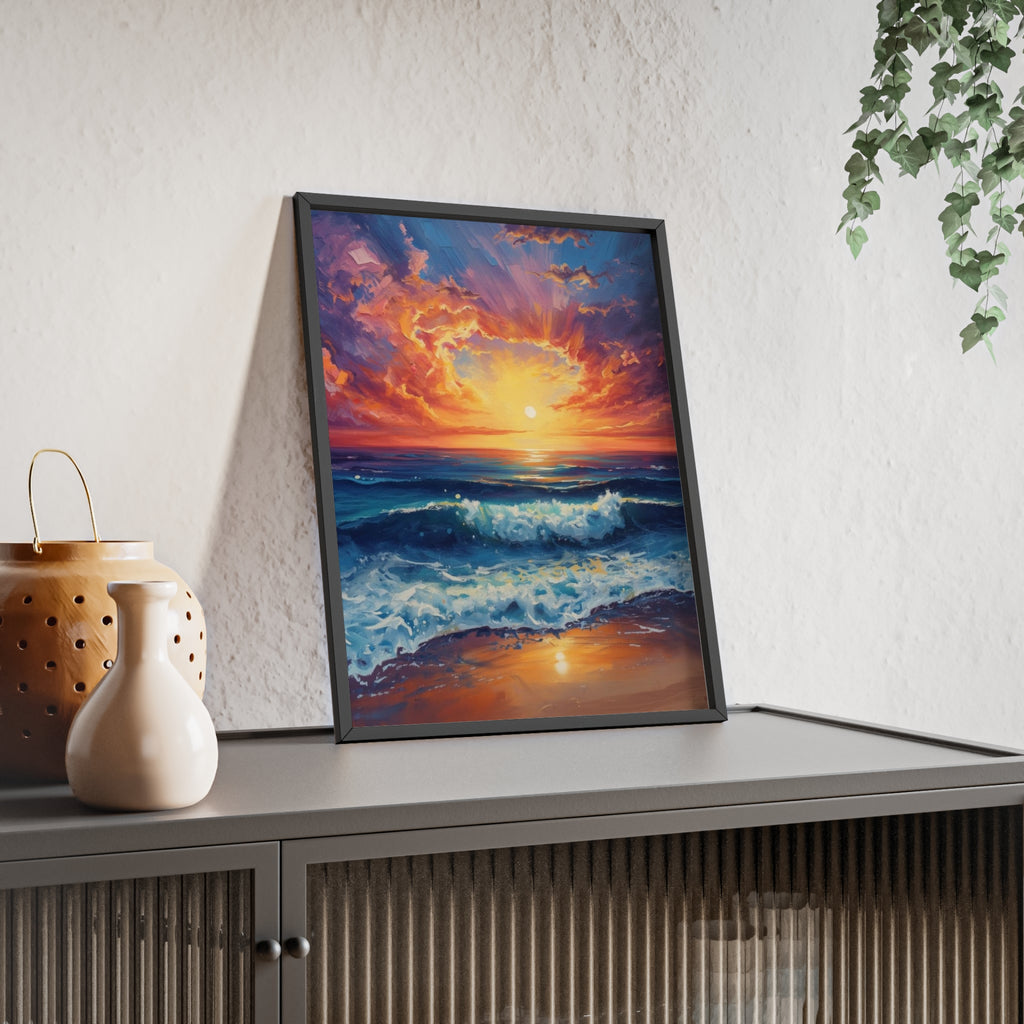 Sunset Ocean Vibrant Seascape Framed Poster