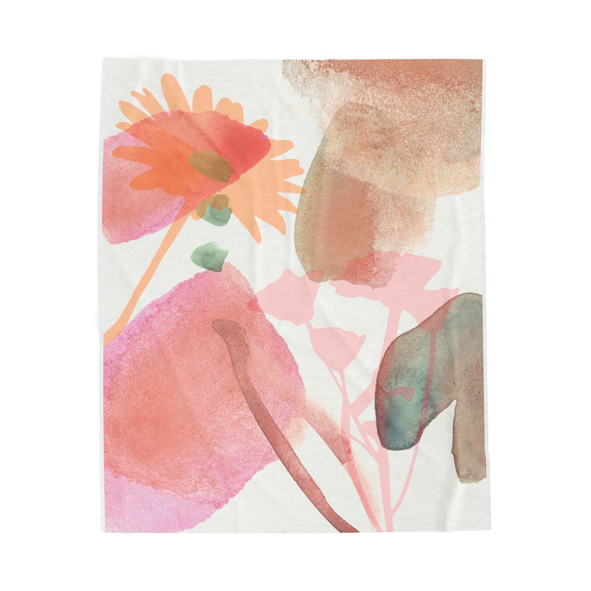 Floral Watercolor Velveteen Plush Blanket Soft Pink Botanical Throw