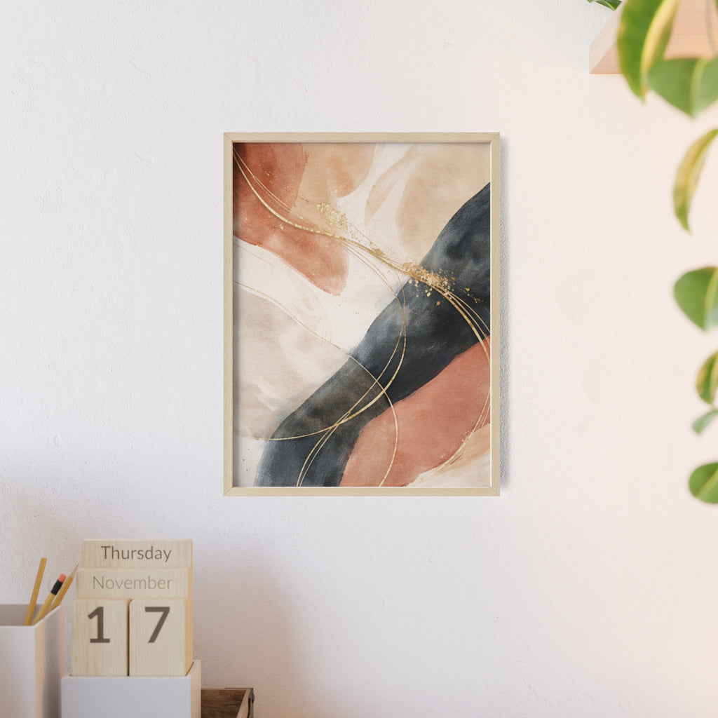 Abstract Gold Arc Framed Poster Modern Watercolor Wall Art