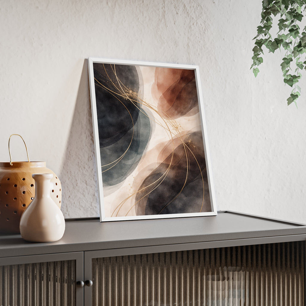 Abstract Earth Tones Poster with Wooden Frame Modern Minimal Wall Art