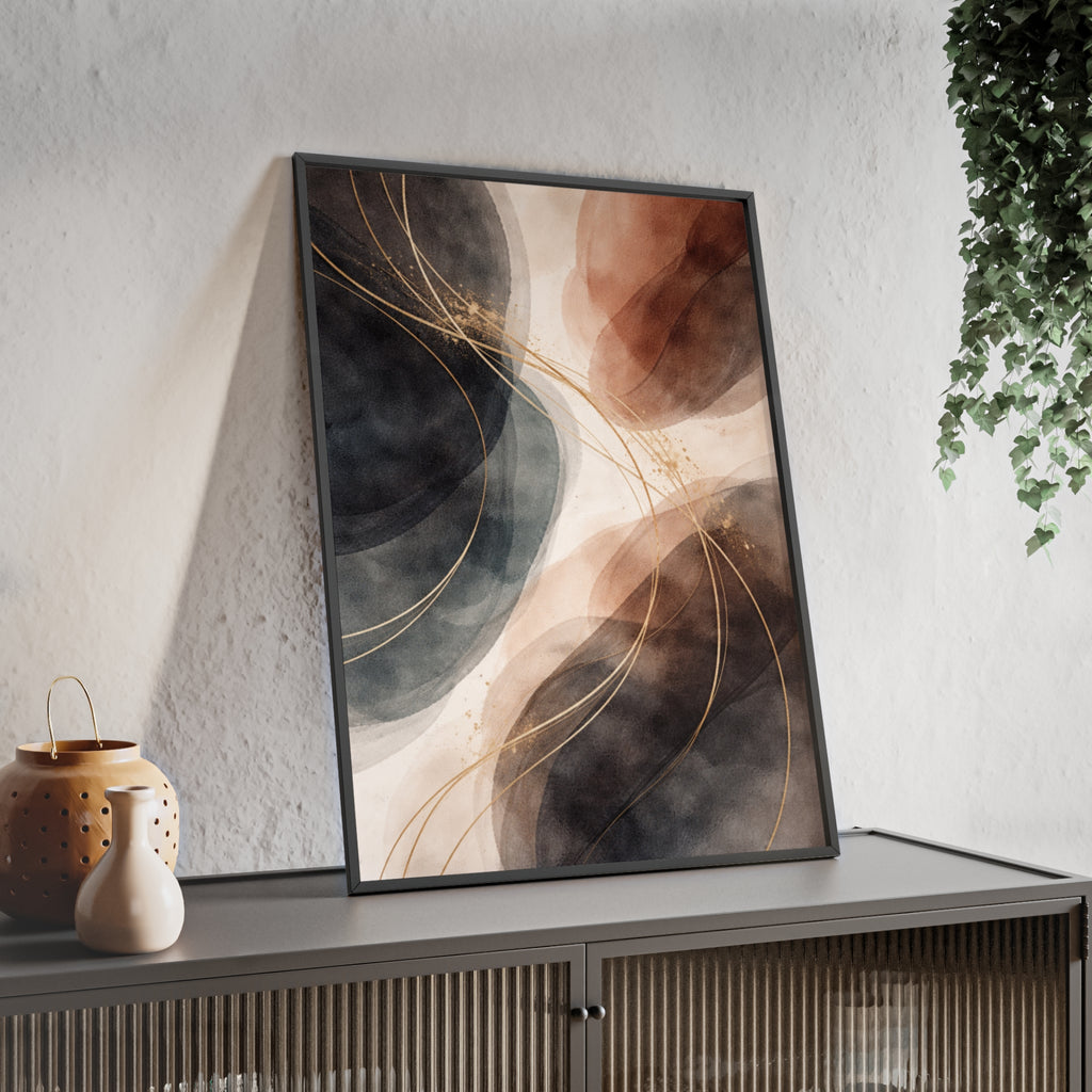 Abstract Earth Tones Poster with Wooden Frame Modern Minimal Wall Art