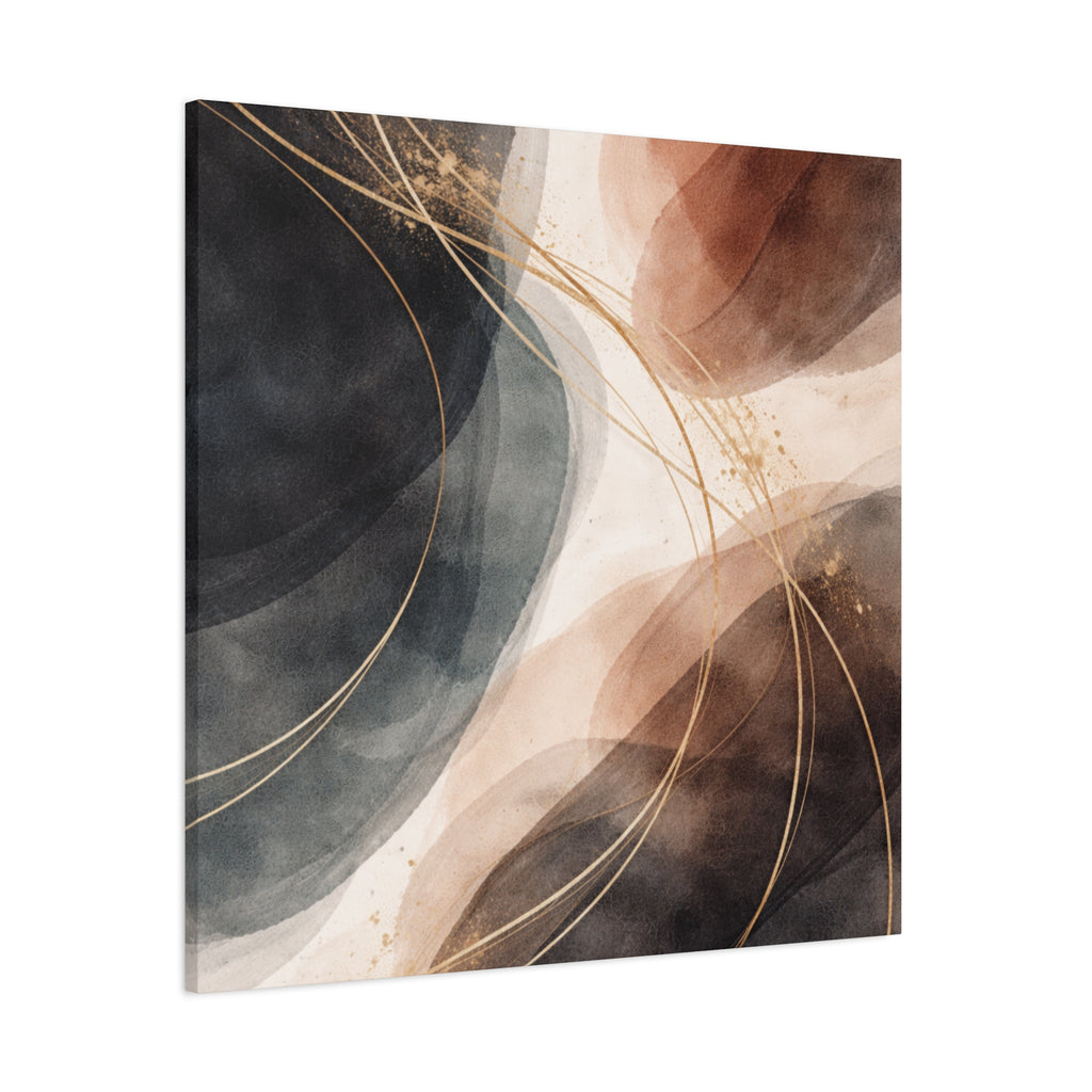 Abstract Earth Tones Matte Canvas Wall Art Modern Gold Line Accent