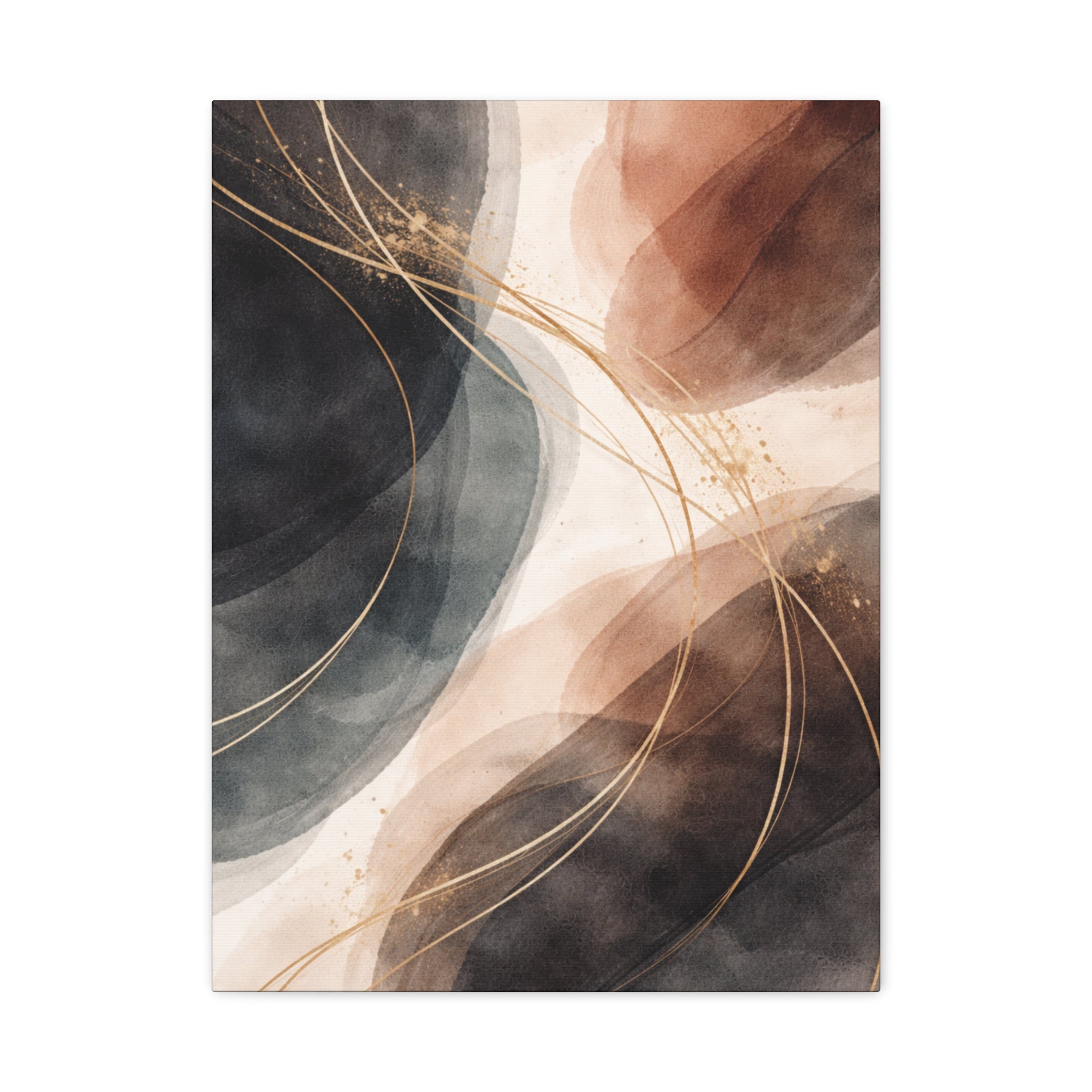 Abstract Earth Tones Matte Canvas Wall Art Modern Gold Line Accent