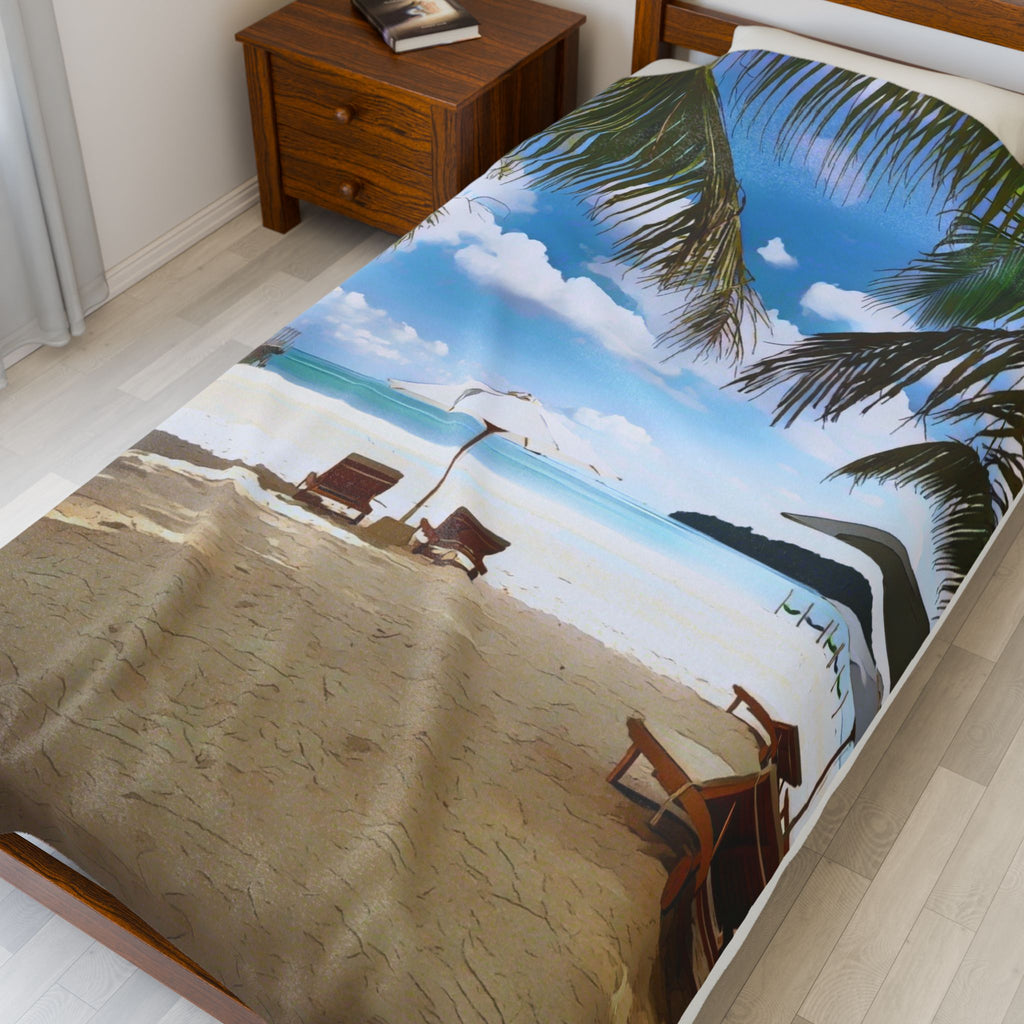 Beach Chairs Under Umbrella Velveteen Plush Blanket