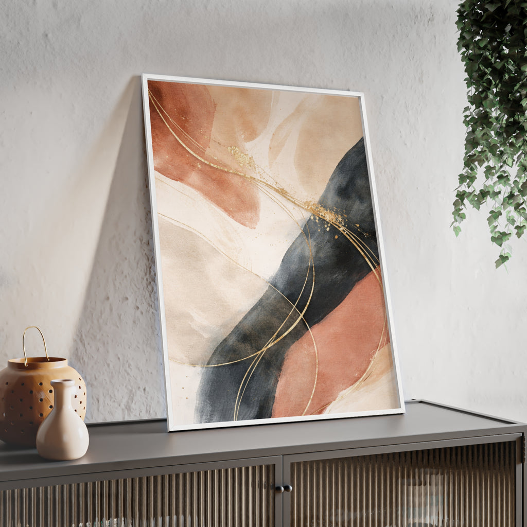 Abstract Gold Arc Framed Poster Modern Watercolor Wall Art