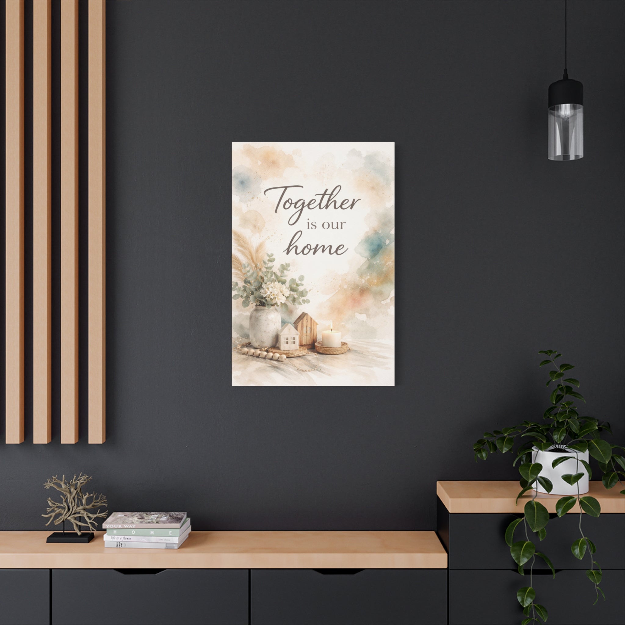 Together Is Our Home Floral Inspirational Decor Canvas Wall Art