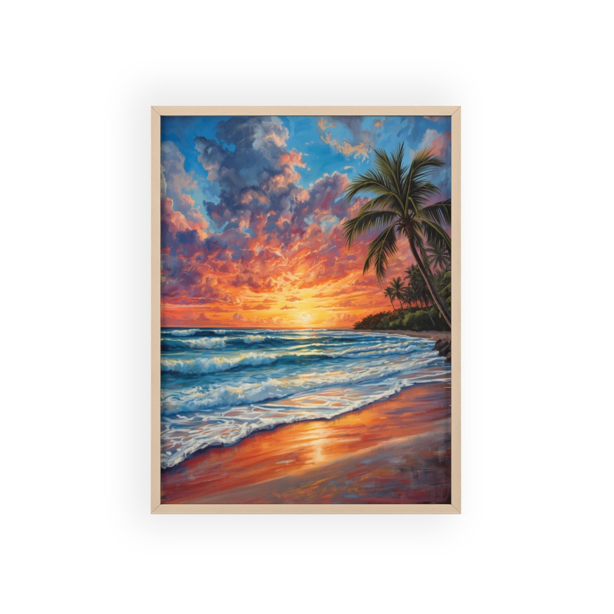 Tropical Sunset Beach Poster Framed