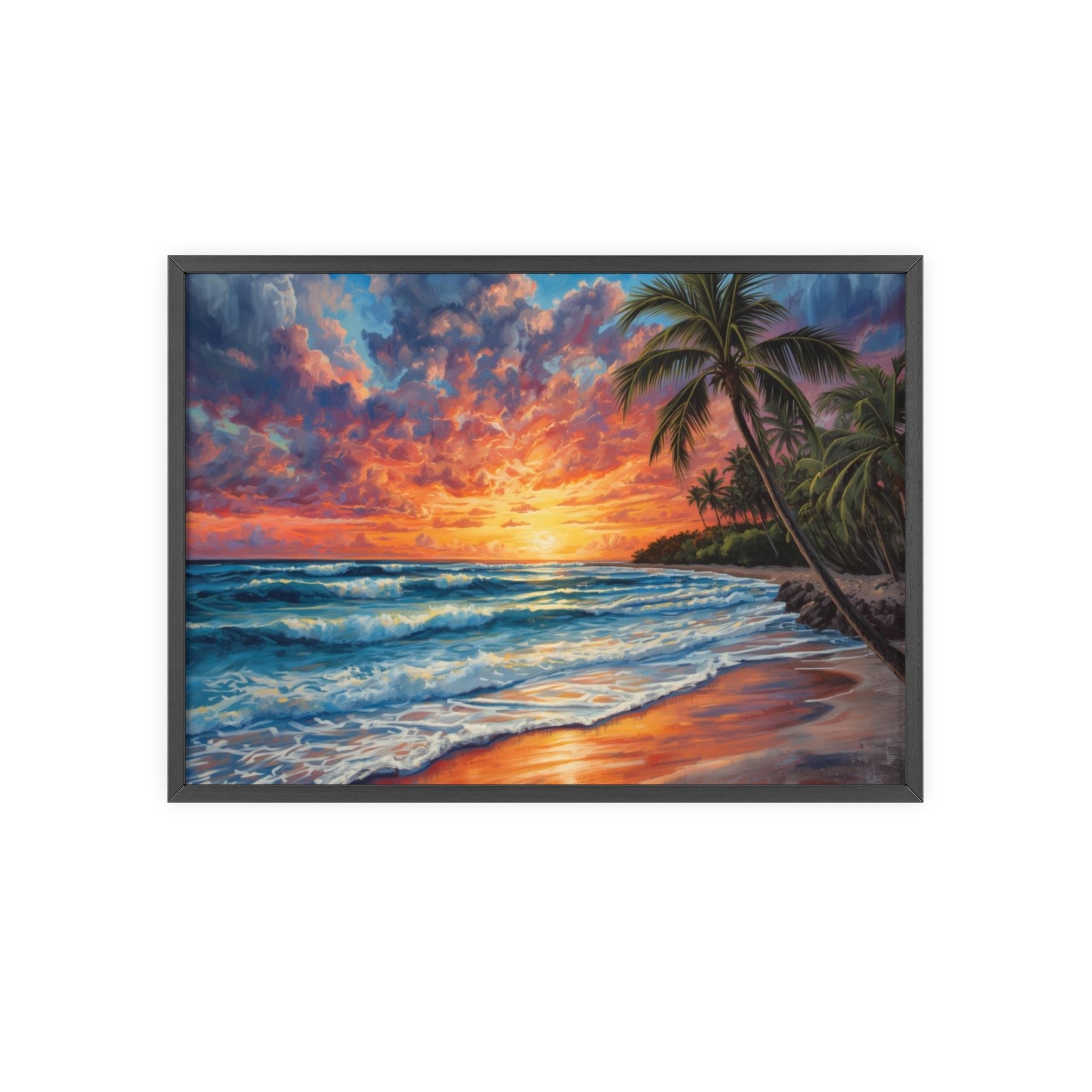 Tropical Sunset Beach Poster Framed