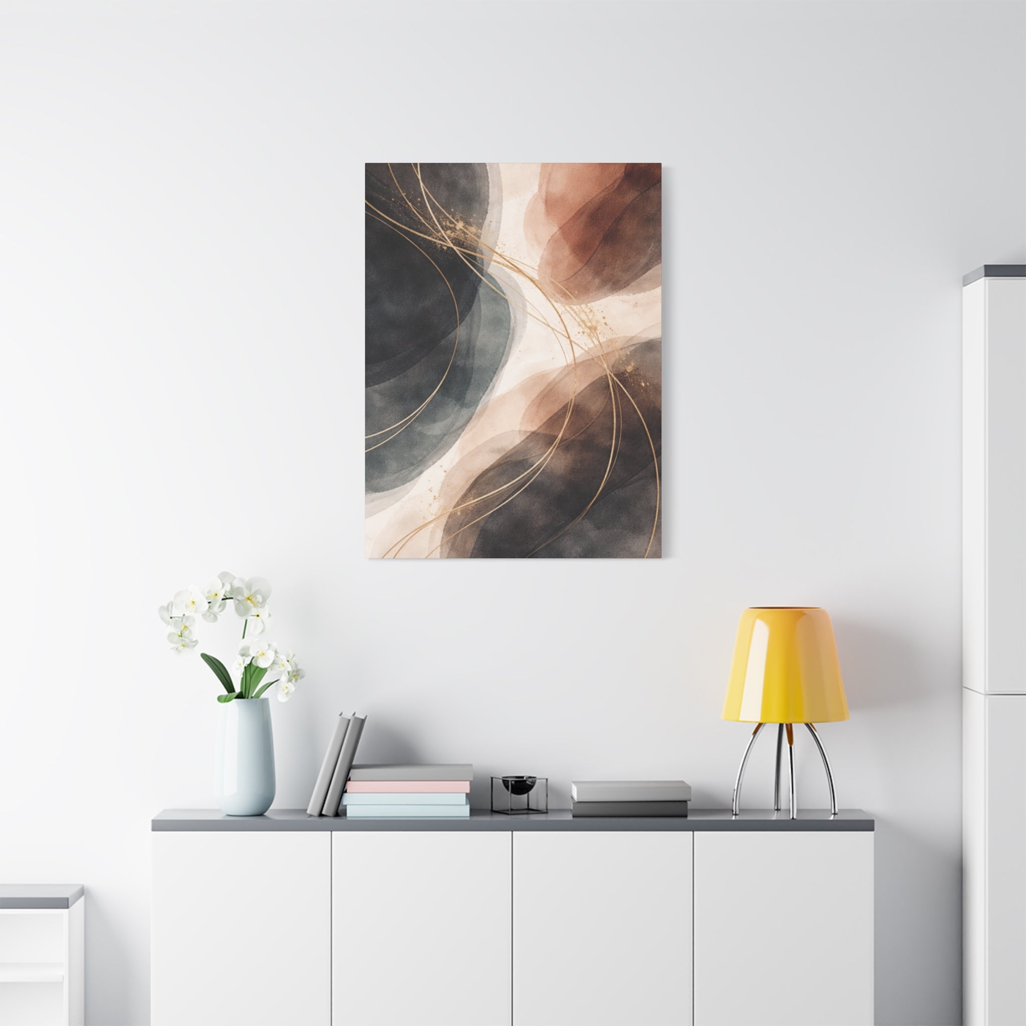 Abstract Earth Tones Matte Canvas Wall Art Modern Gold Line Accent