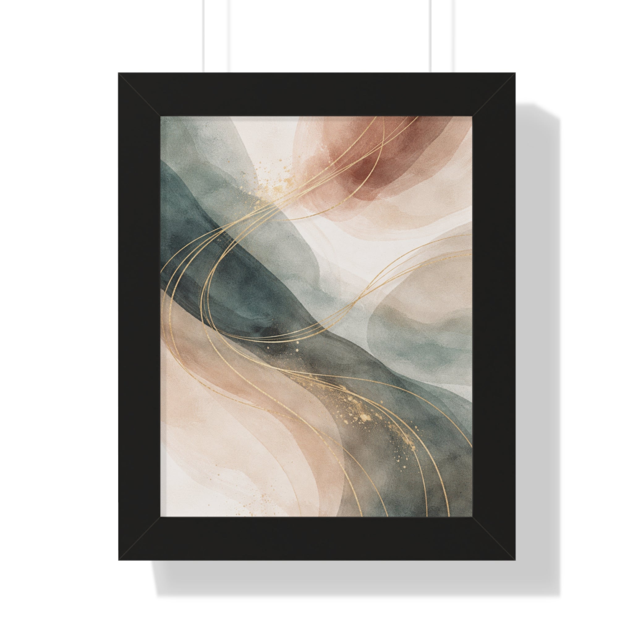Abstract Blush & Teal Framed Poster Gold Accent Vertical Wall Art
