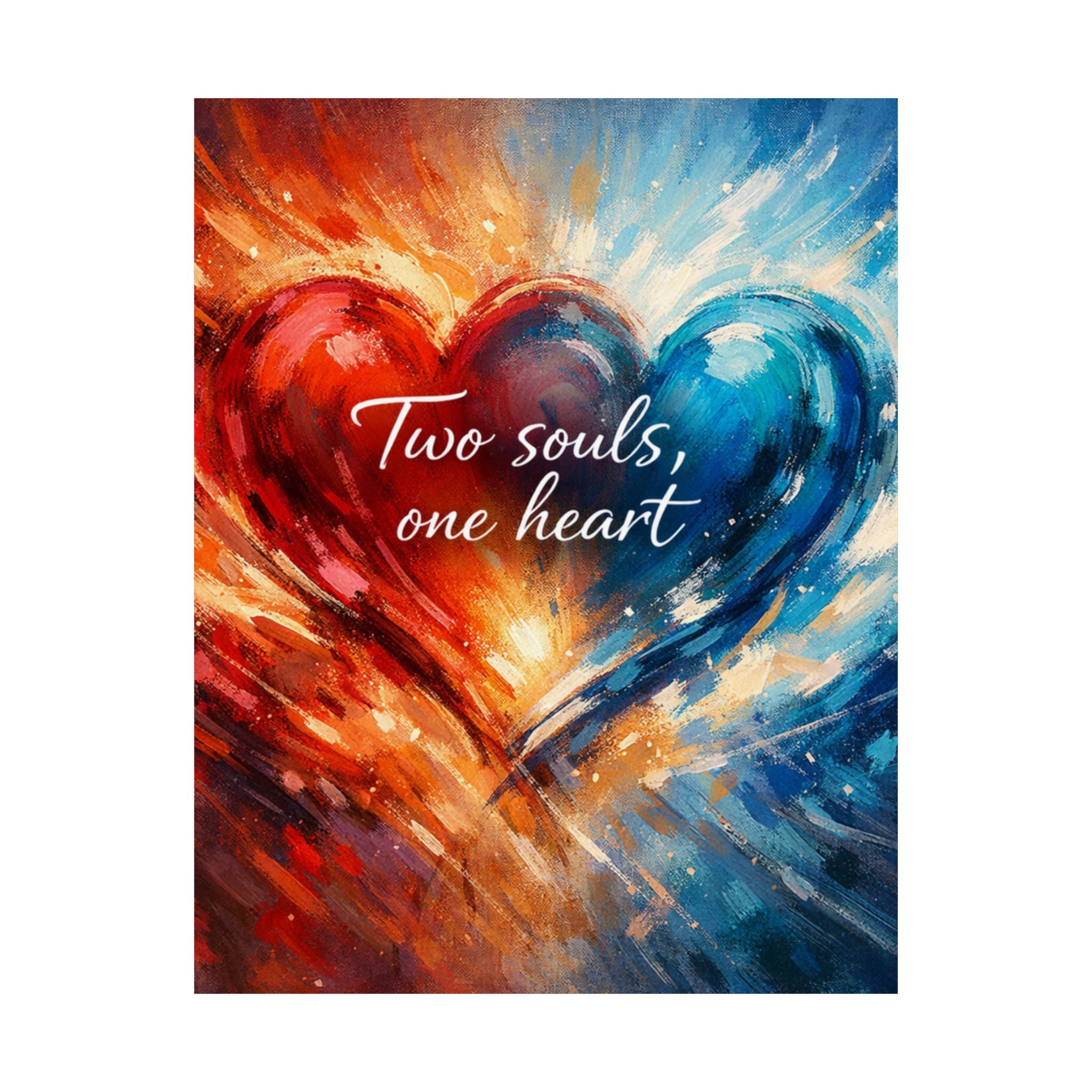 Two Souls One Heart Abstract Red and Blue Heart Matte Poster