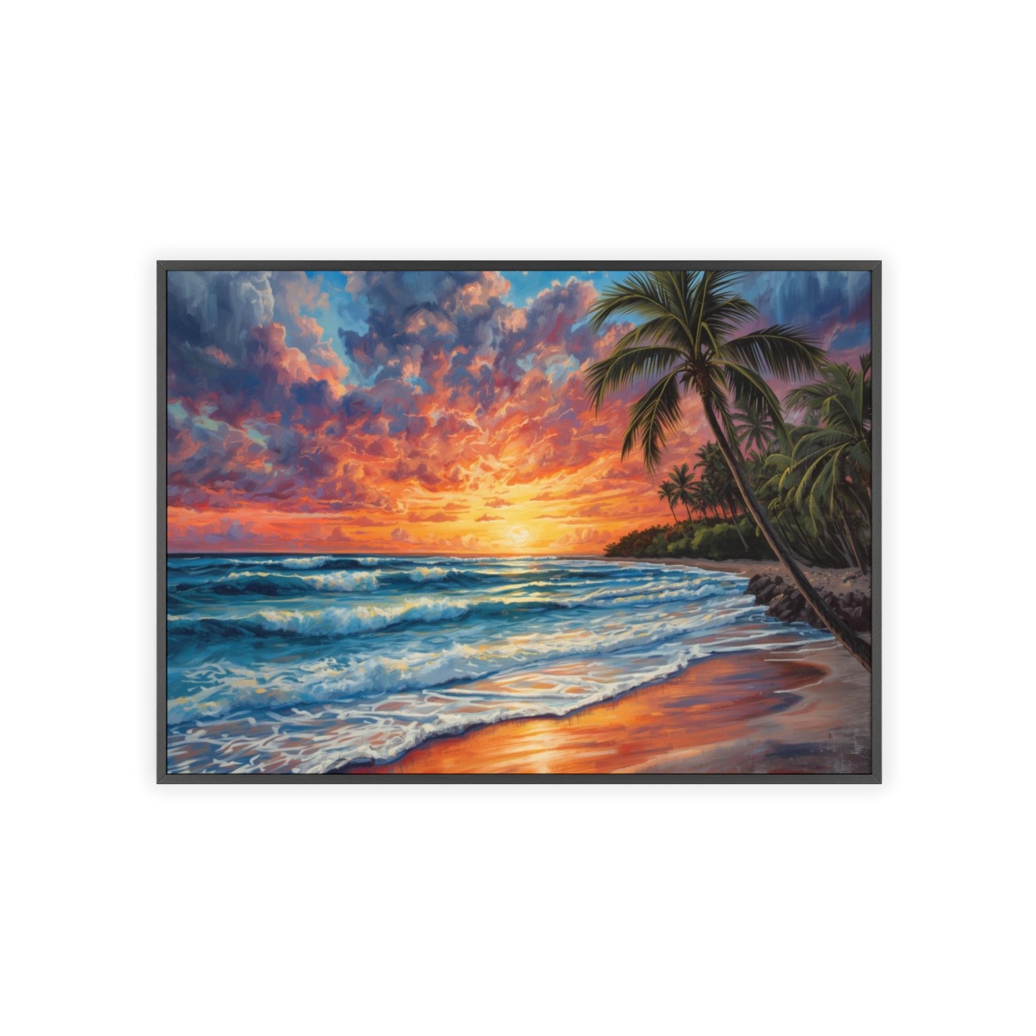 Tropical Sunset Beach Poster Framed