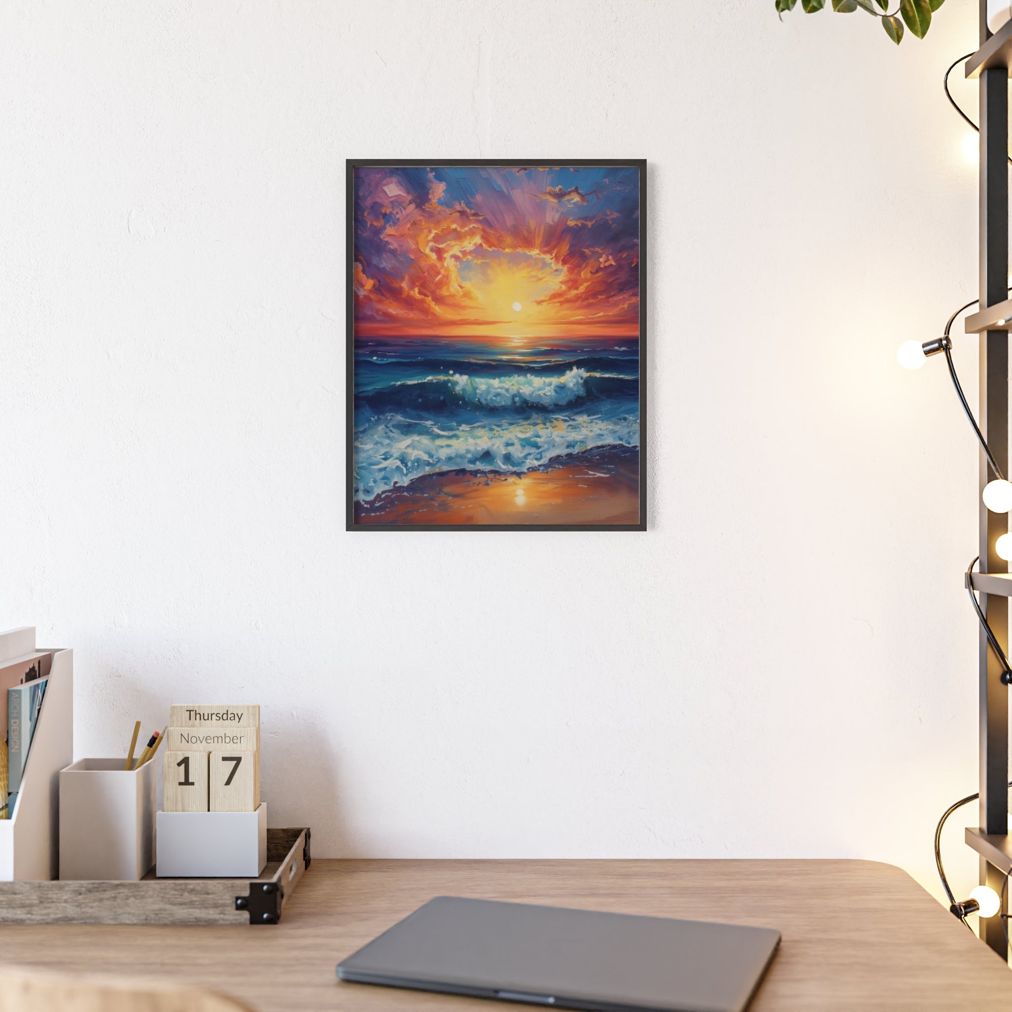Sunset Ocean Vibrant Seascape Framed Poster