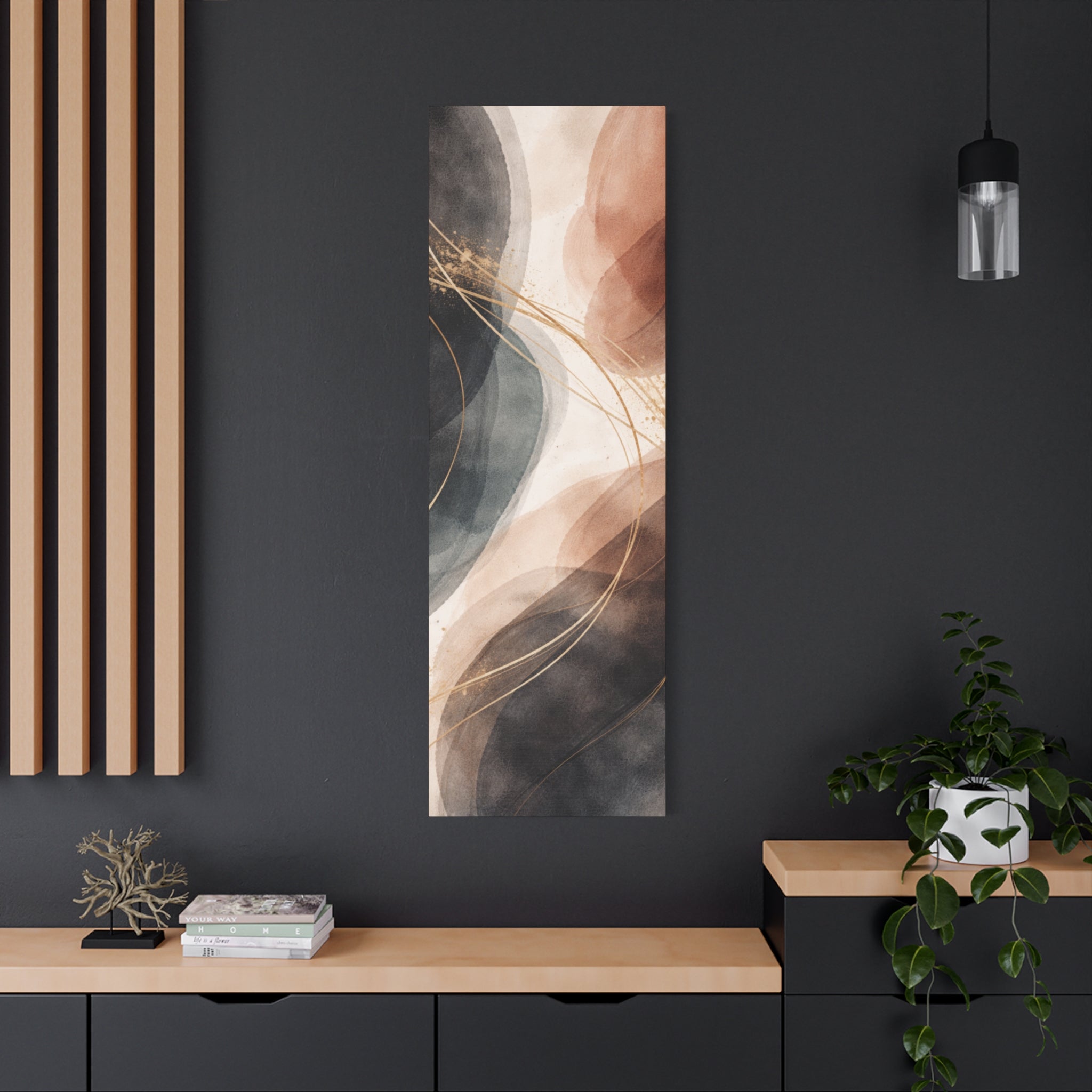Abstract Earth Tones Matte Canvas Wall Art Modern Gold Line Accent
