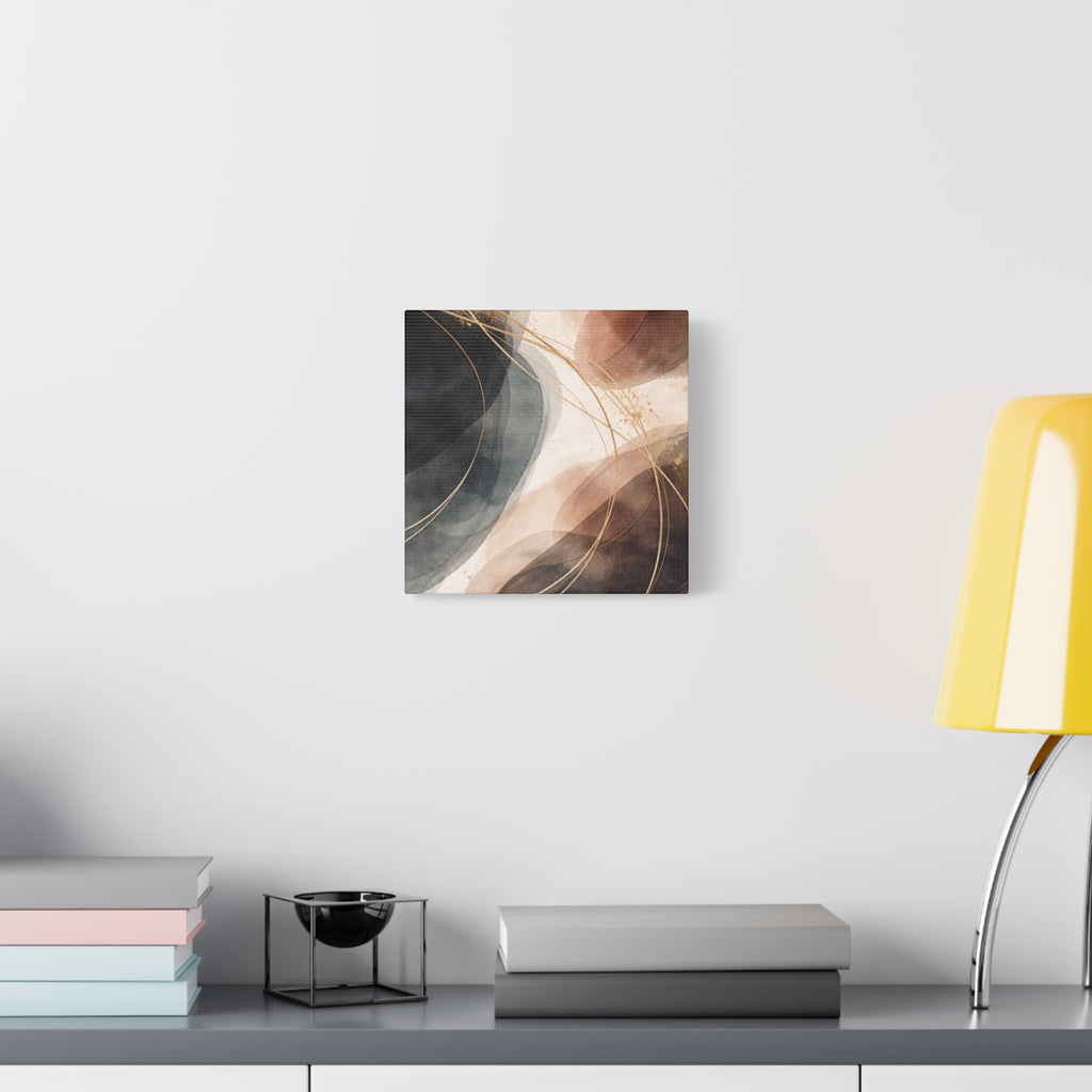 Abstract Earth Tones Matte Canvas Wall Art Modern Gold Line Accent