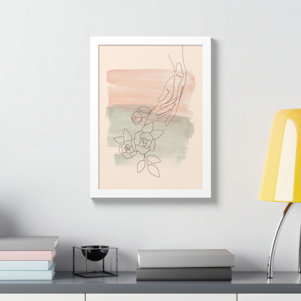Hand Reaching for Flowers Framed Poster