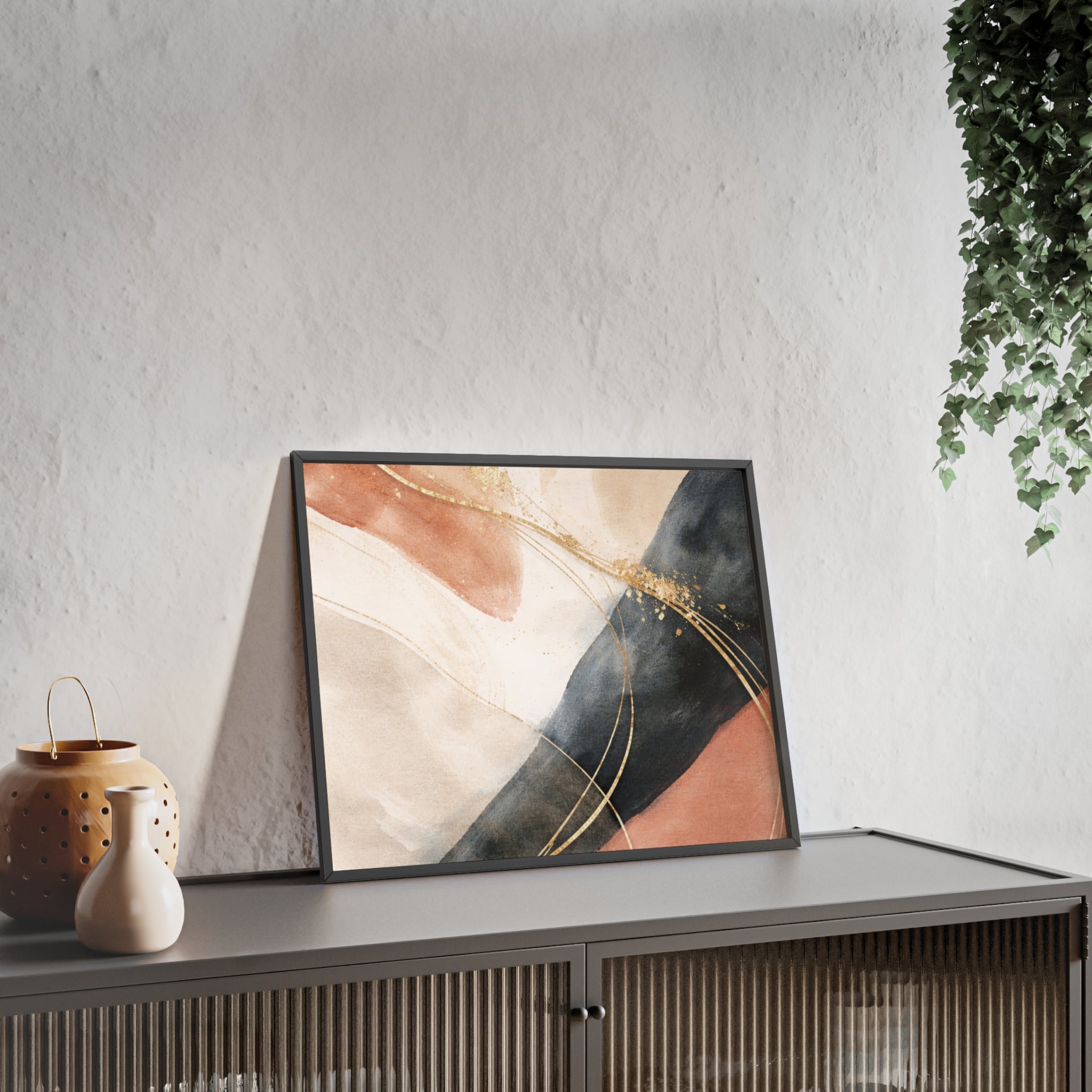 Abstract Gold Arc Framed Poster Modern Watercolor Wall Art